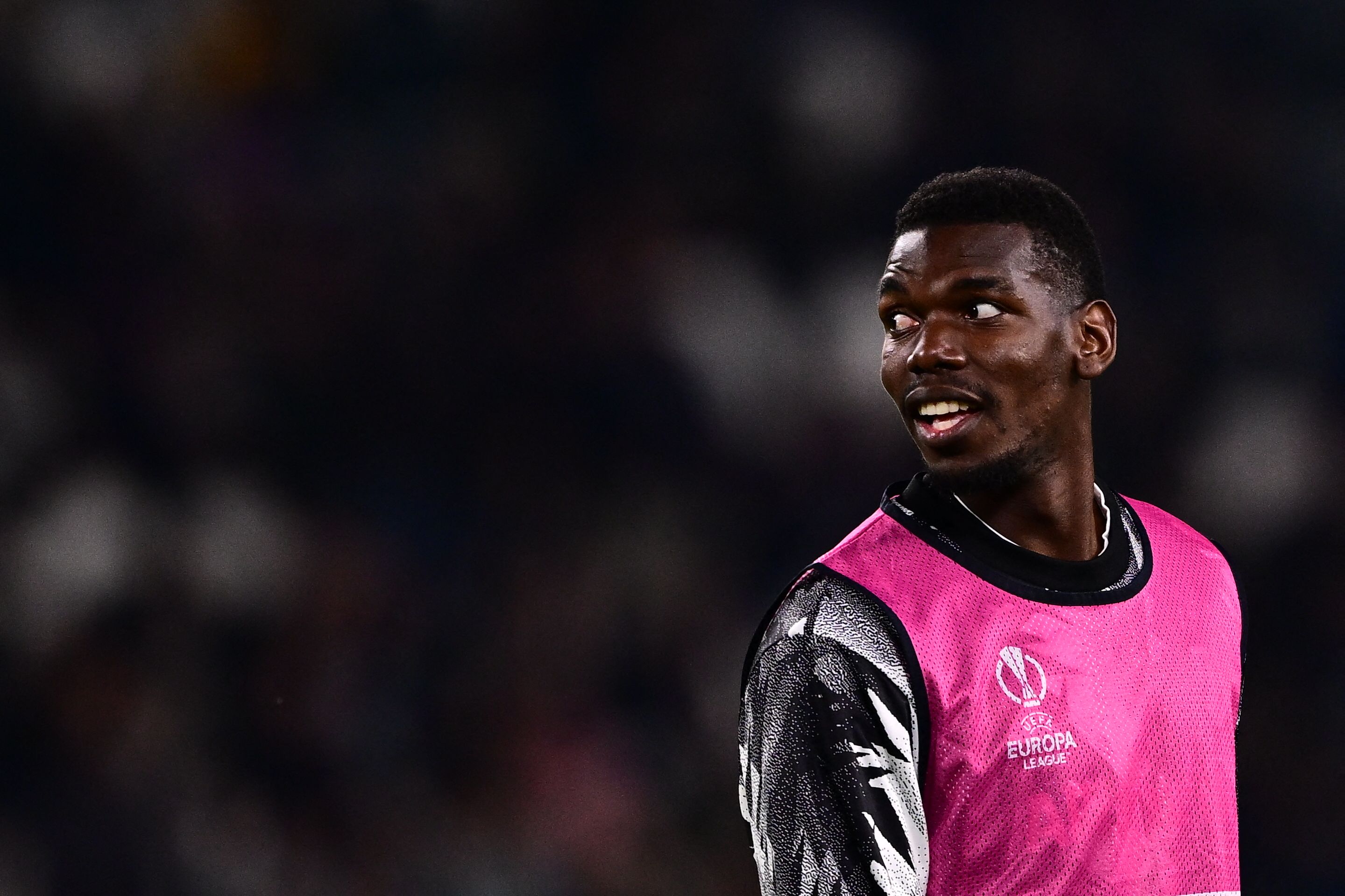 (FILES) Juventus' French midfielder Paul Pogba looks on as he warms up during the UEFA Europa League quarter-finals first leg football match between Juventus and Sporting CP, on April 13, 2023 at the Juventus stadium in Turin. Paul Pogba, who has barely played for three years, is close to signing for AS Monaco, who will compete in the Champions League this season, according to several media reports on June 23, 2025. (Photo by Marco BERTORELLO / AFP)
