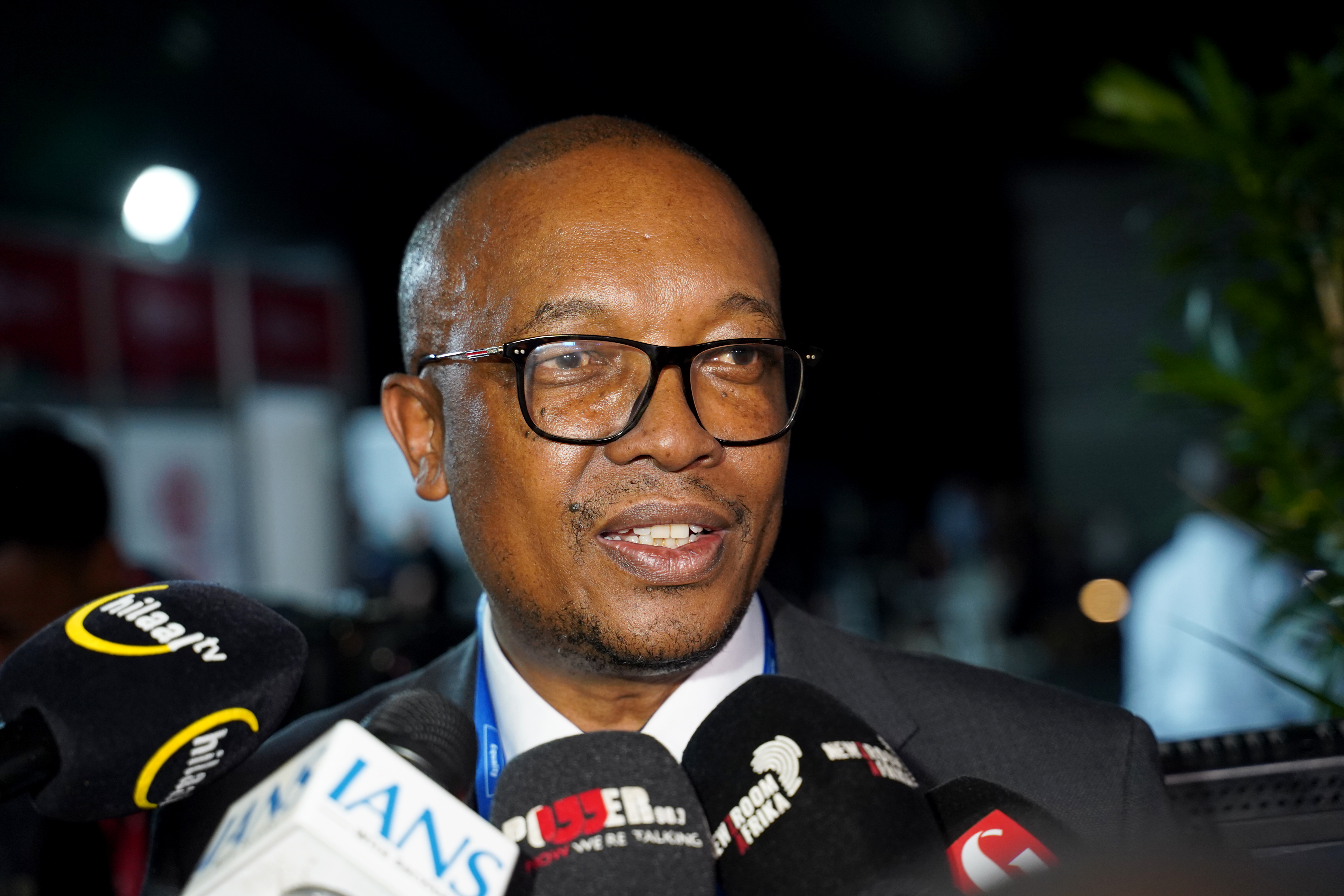 South African Trade Industry and Competition Minister Parks Tau speaking to journalists at a public event, archive photo