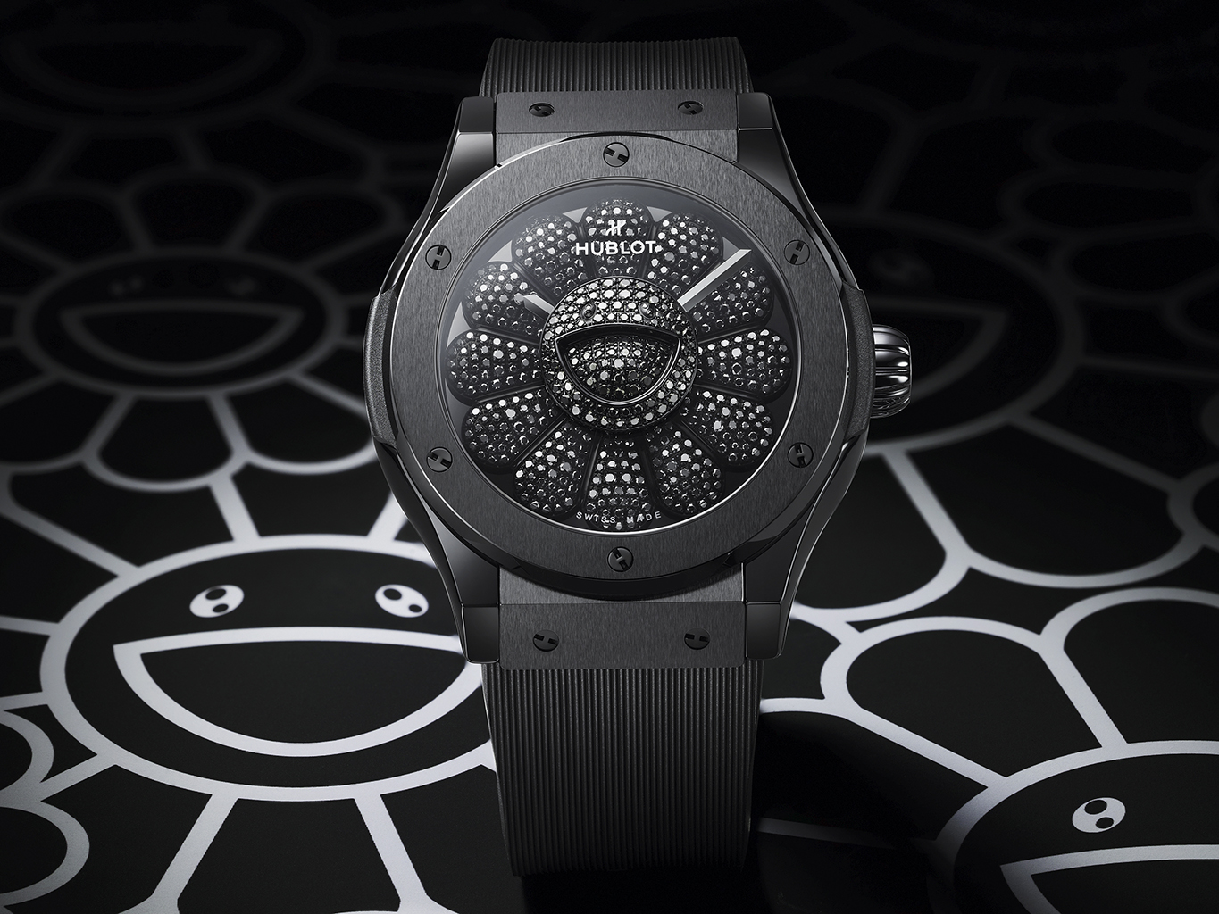 Takashi Murakami's iconic flower gets re-imagined for an all-black