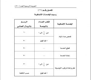 تضمنت ملحقين للرسوم: لائحة لتنظيم خدمة المياه الصالحة للشرب
