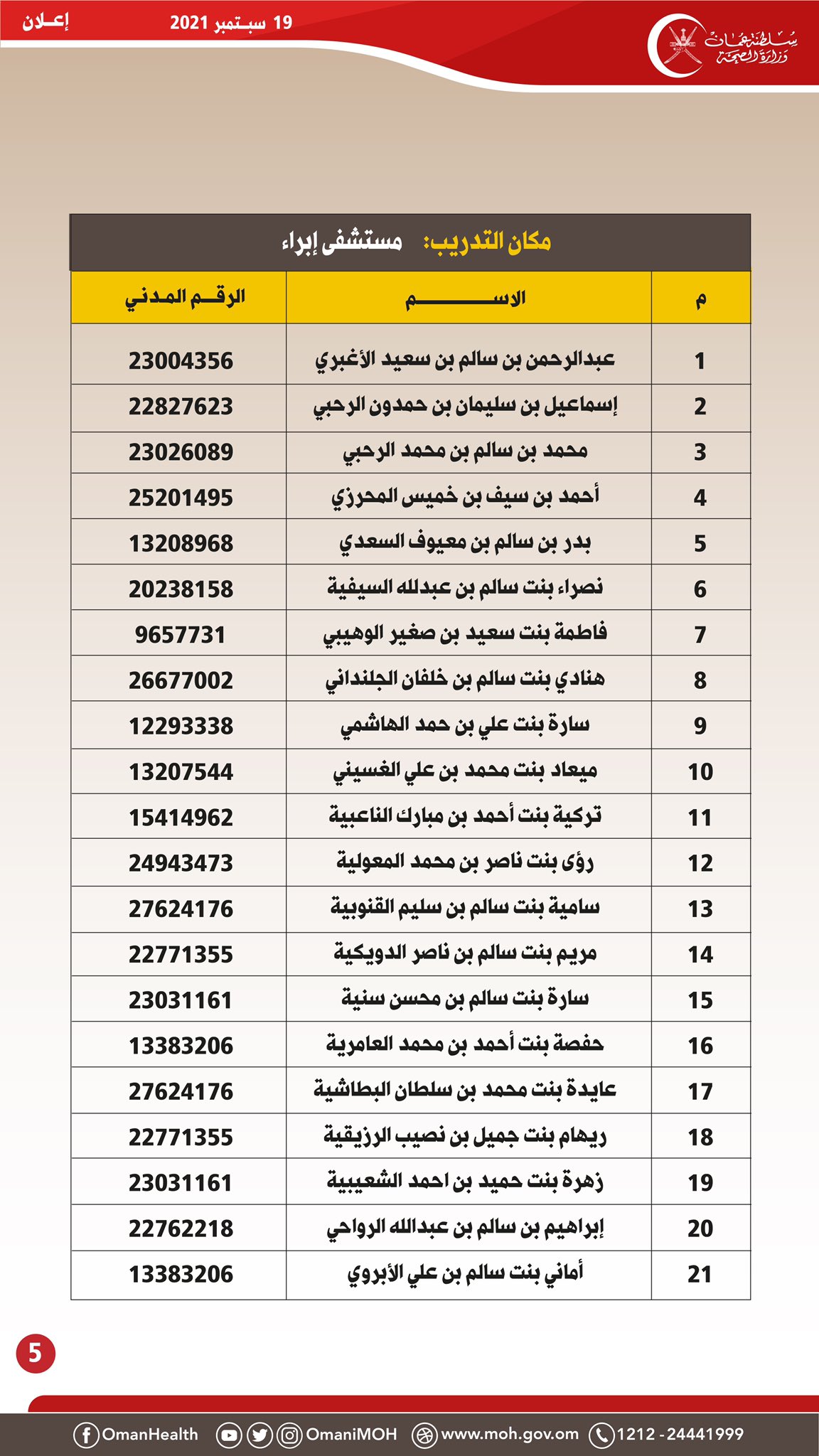 تحديد موعد لاستكمال الإجراءات في إحدى الوظائف التمريضية
