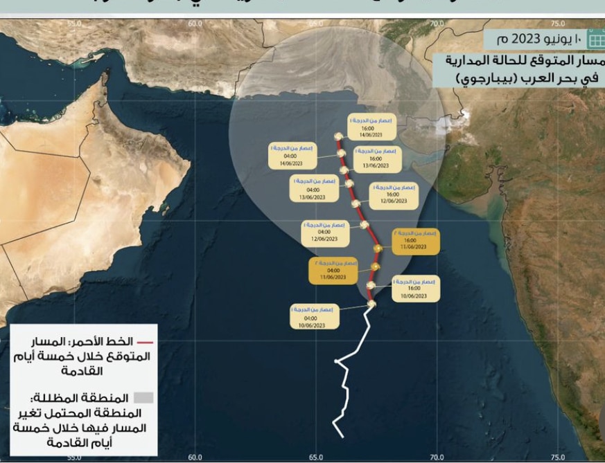 مستجدات الحالة في بحر العرب: تدفق السحب وتنبيه من ارتفاع الأمواج