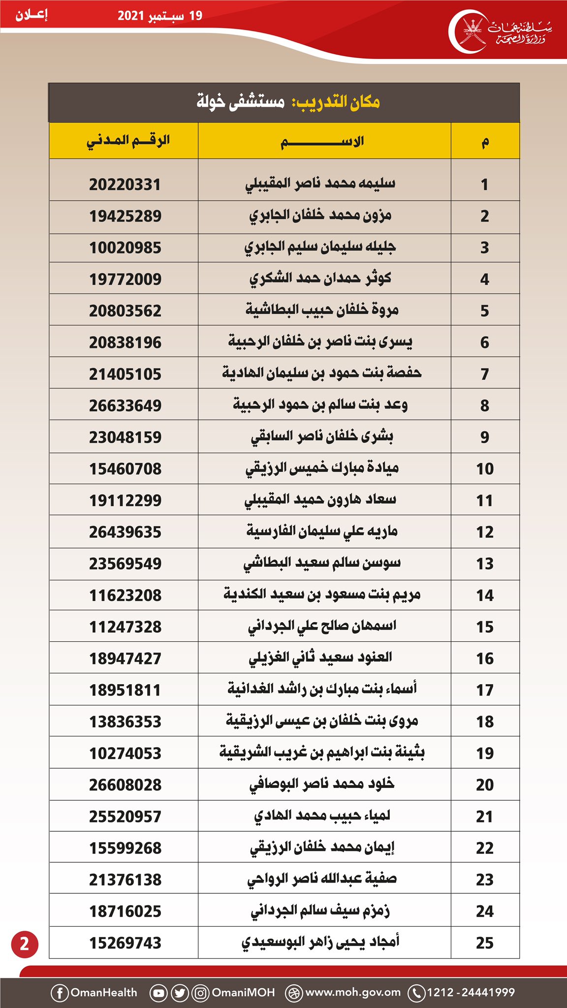 تحديد موعد لاستكمال الإجراءات في إحدى الوظائف التمريضية