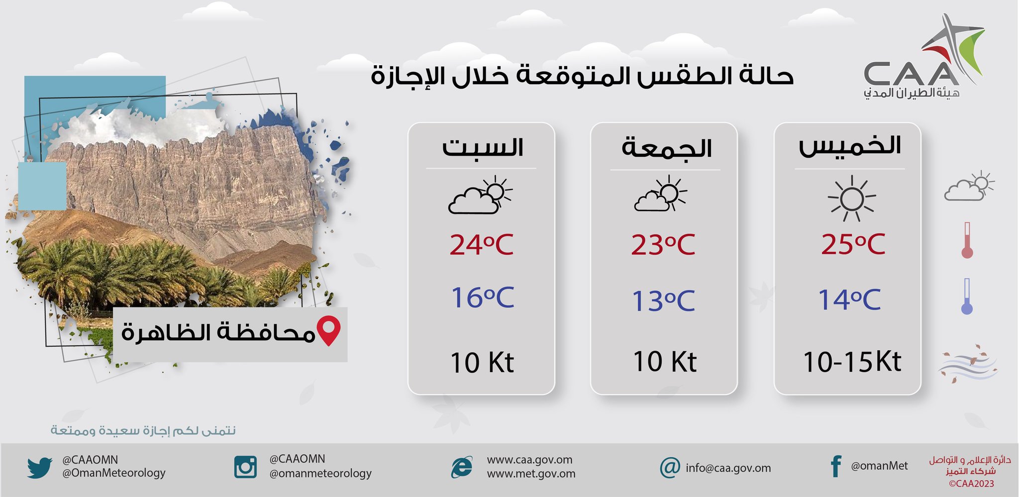هل تخطط للخروج في نزهة خلال الإجازة؟ إليك ملخص حالة الطقس لـ 3 أيام