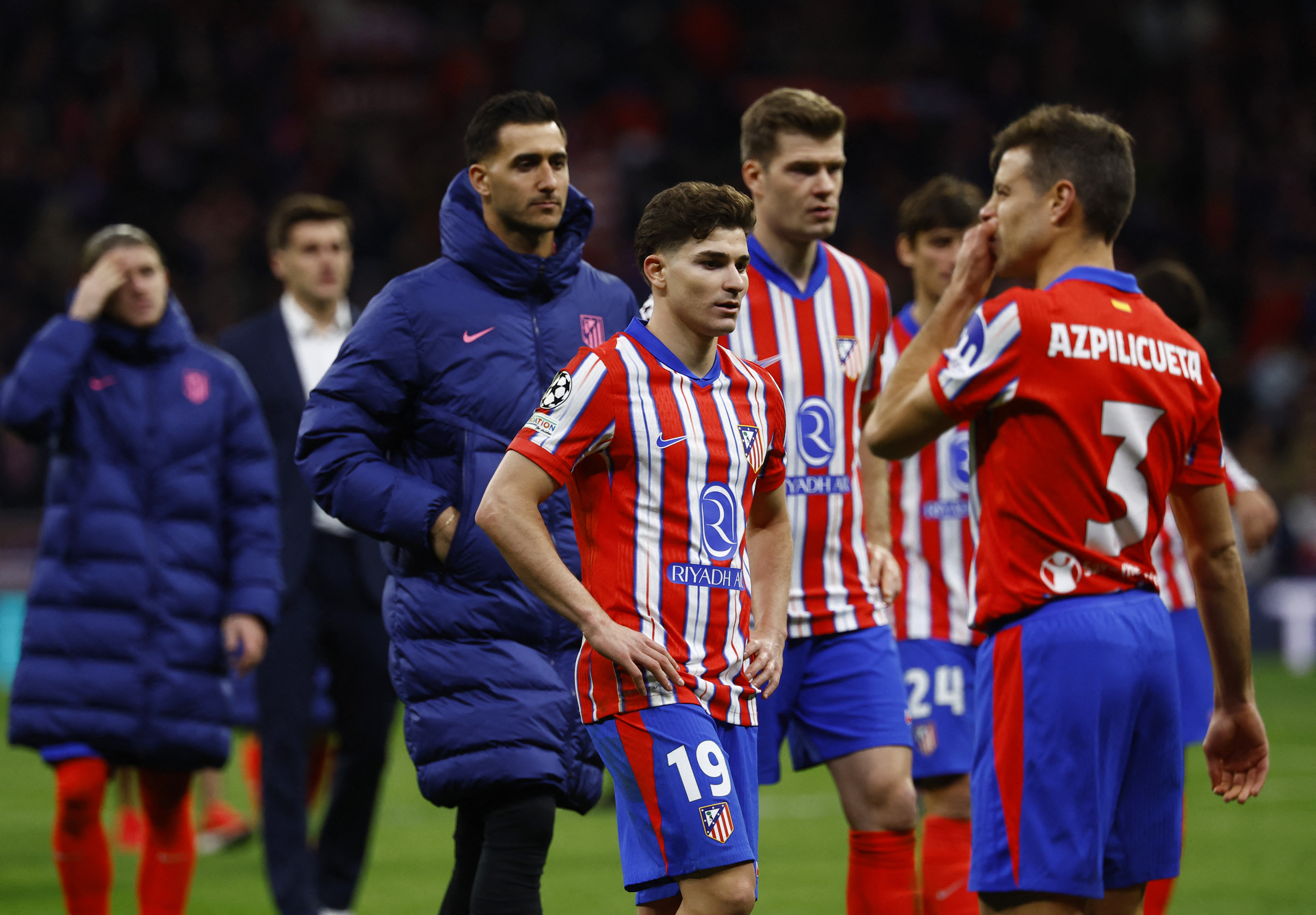 Soccer Football - Champions League - Round of 16 - Second Leg - Atletico Madrid v Real Madrid - Metropolitano, Madrid, Spain - March 12, 2025 Atletico Madrid's Julian Alvarez looks dejected after the match REUTERS/Susana Vera