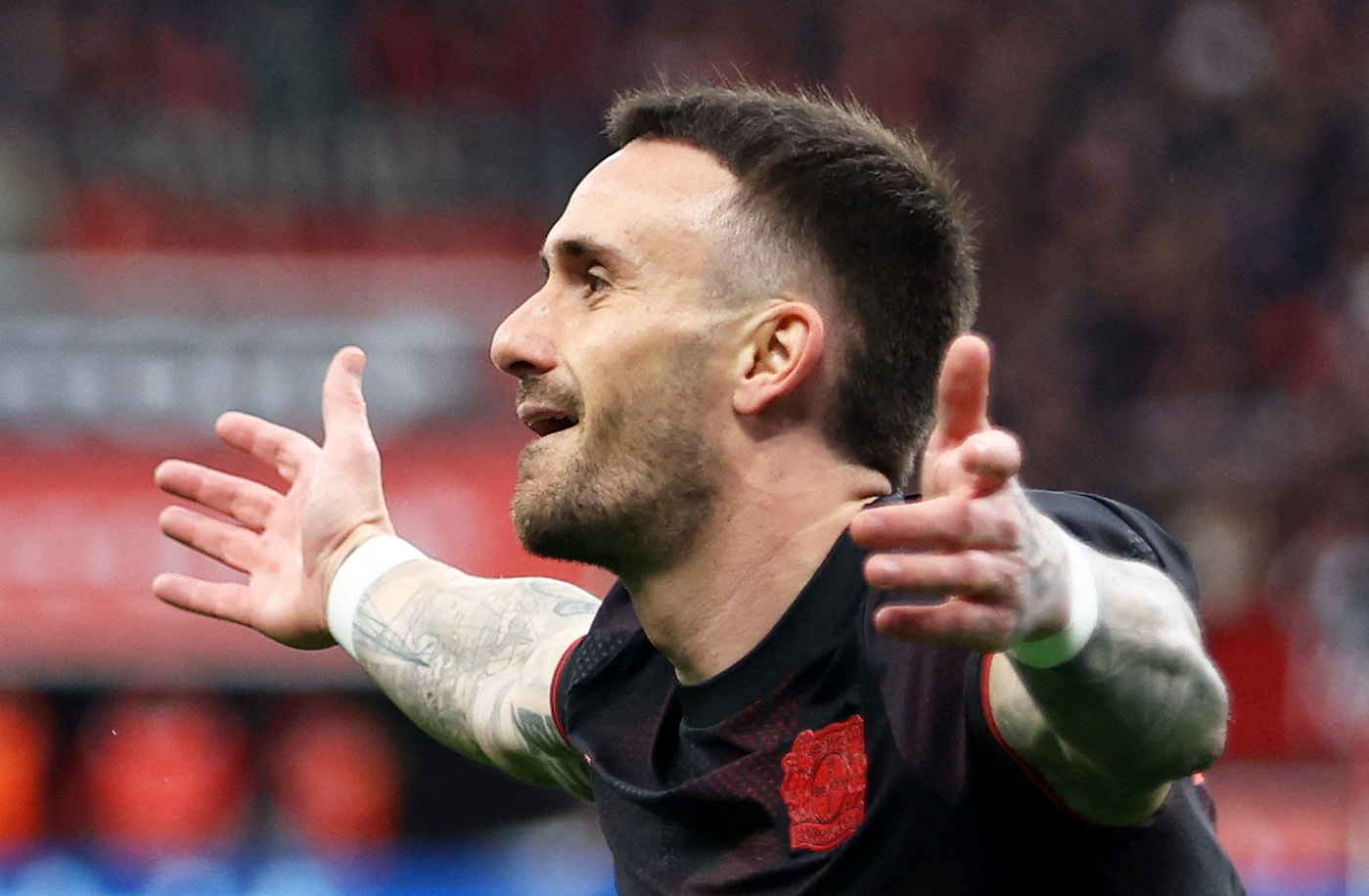 Soccer Football - Bundesliga - Bayer Leverkusen v Bayern Munich - BayArena, Leverkusen, Germany - March 14, 2026 Bayer Leverkusen's Aleix Garcia celebrates scoring their first goal REUTERS/Thilo Schmuelgen DFL REGULATIONS PROHIBIT ANY USE OF PHOTOGRAPHS AS IMAGE SEQUENCES AND/OR QUASI-VIDEO.