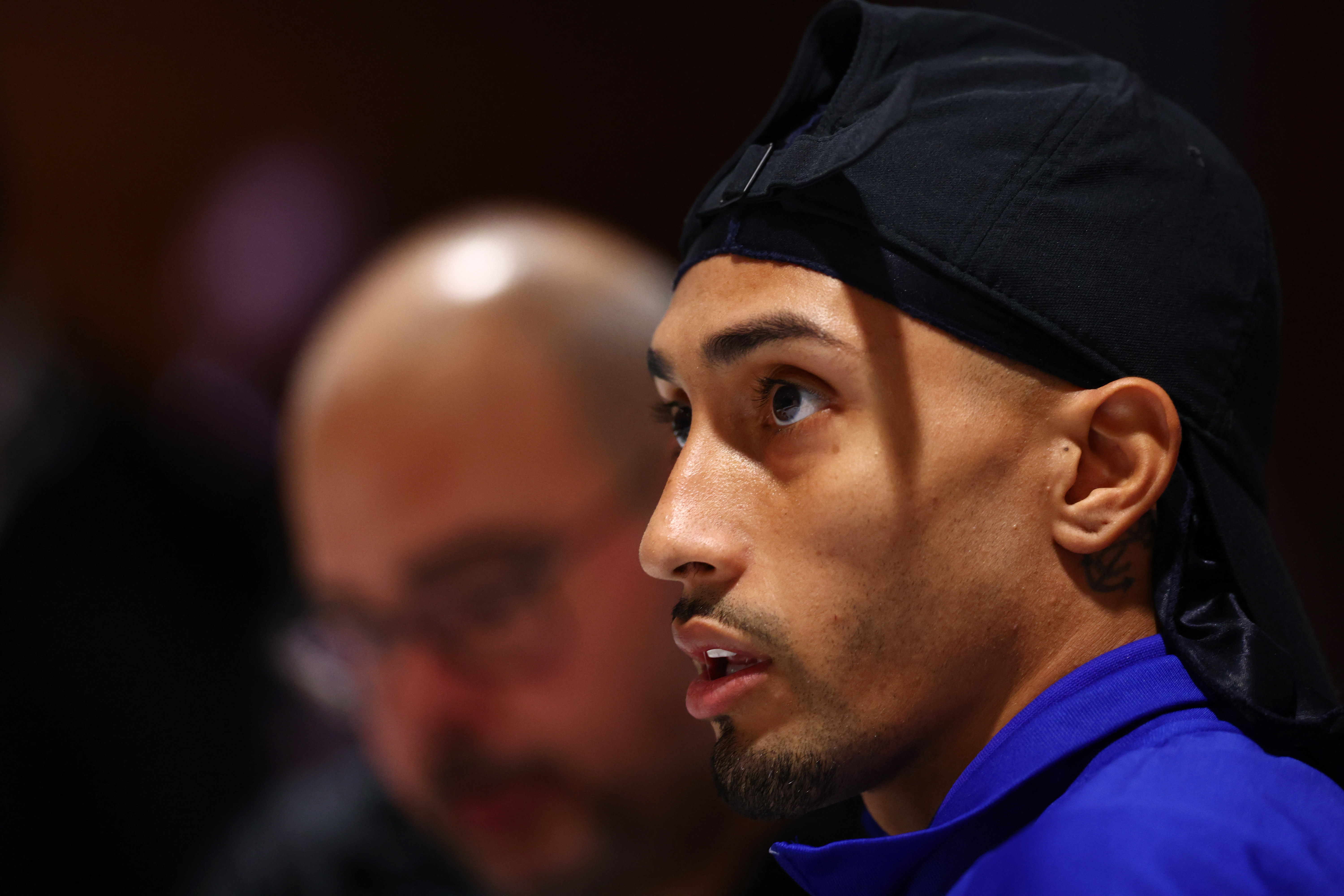 Soccer Football - Spanish Super Cup - Semi Final - FC Barcelona Press Conference - King Abdullah Sports City, Jeddah, Saudi Arabia - January 7, 2025 FC Barcelona's Raphinha during a press conference REUTERS/Pedro Nunes