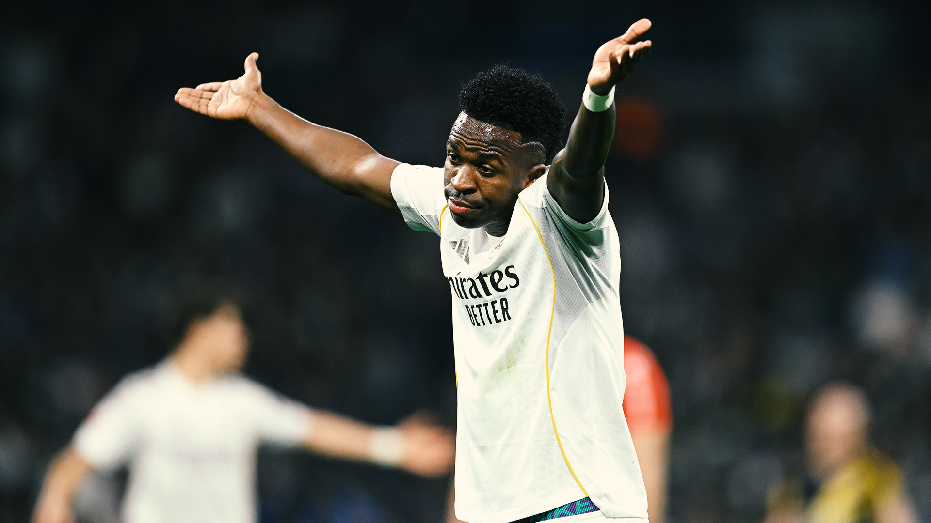 Gesto de Vinicius Júnior tras el gol del Rayo Vallecano.