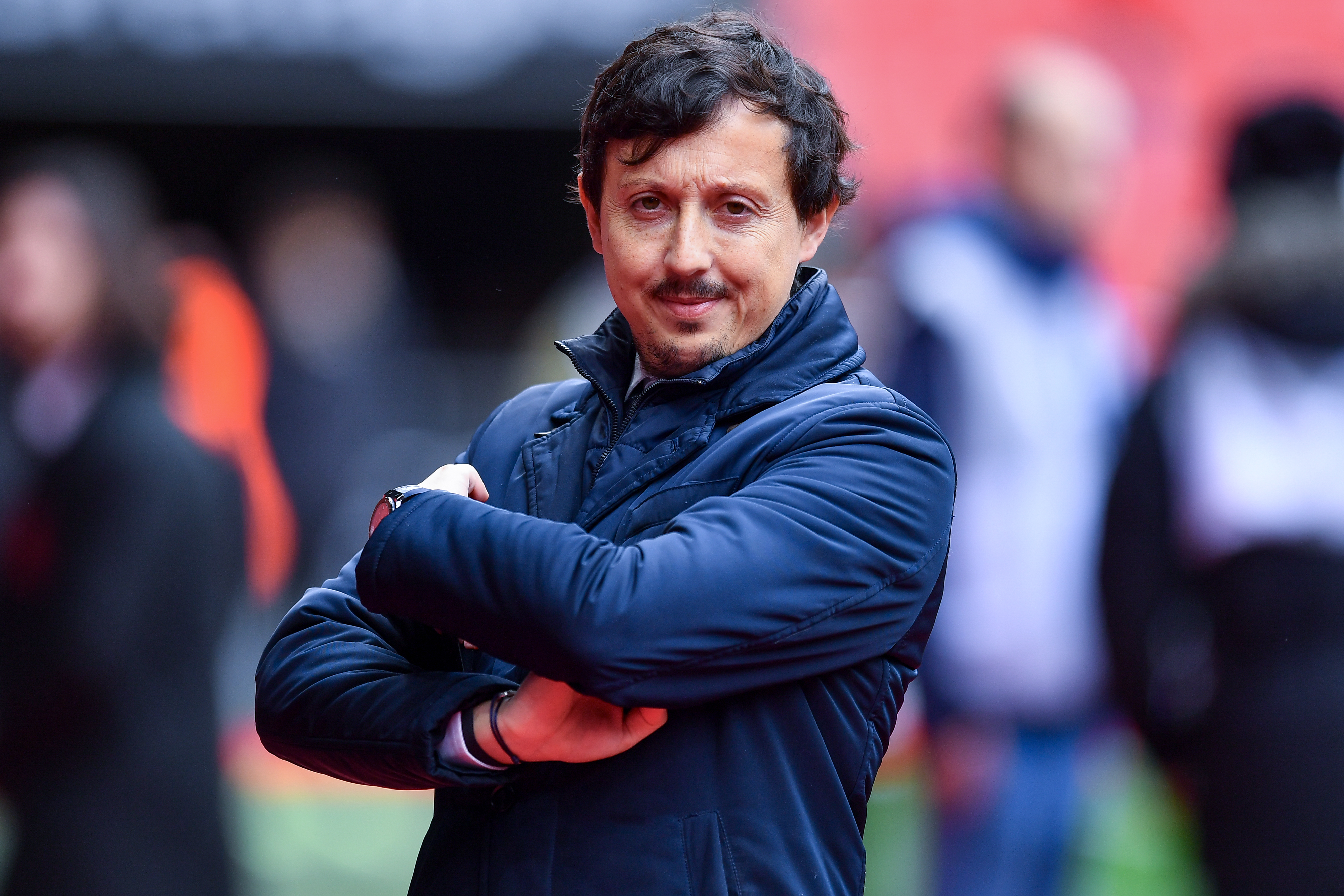 RENNES, FRANCE - MARCH 17: Pablo Longoria, Olympique de Marseille President prior to the Ligue 1 Uber Eats match between Stade Rennais FC and Olympique de Marseille at Roazhon Park on March 17, 2024 in Rennes, France. (Photo by Franco Arland/Getty Images)