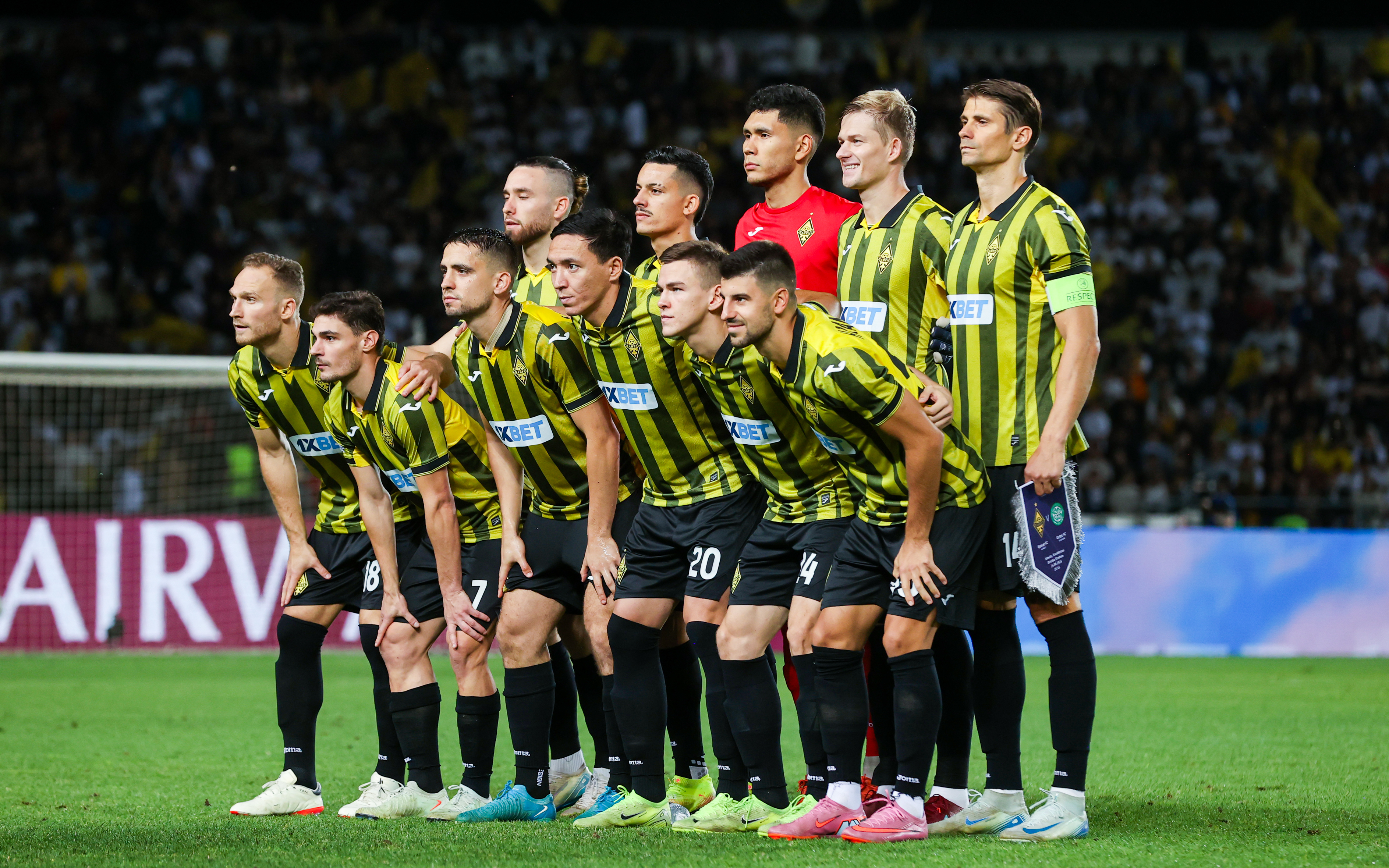 ALMATY, KAZAKHSTAN - AUGUST 26: The Kairat team photo ahead of a UEFA Champions League Play-Off Secong Leg match between Kairat Almaty and Celtic at the Almaty Ortalyk Stadion, on August 26, 2025, in Almaty, Kazakhstan.  (Photo by Craig Williamson/SNS Group via Getty Images)