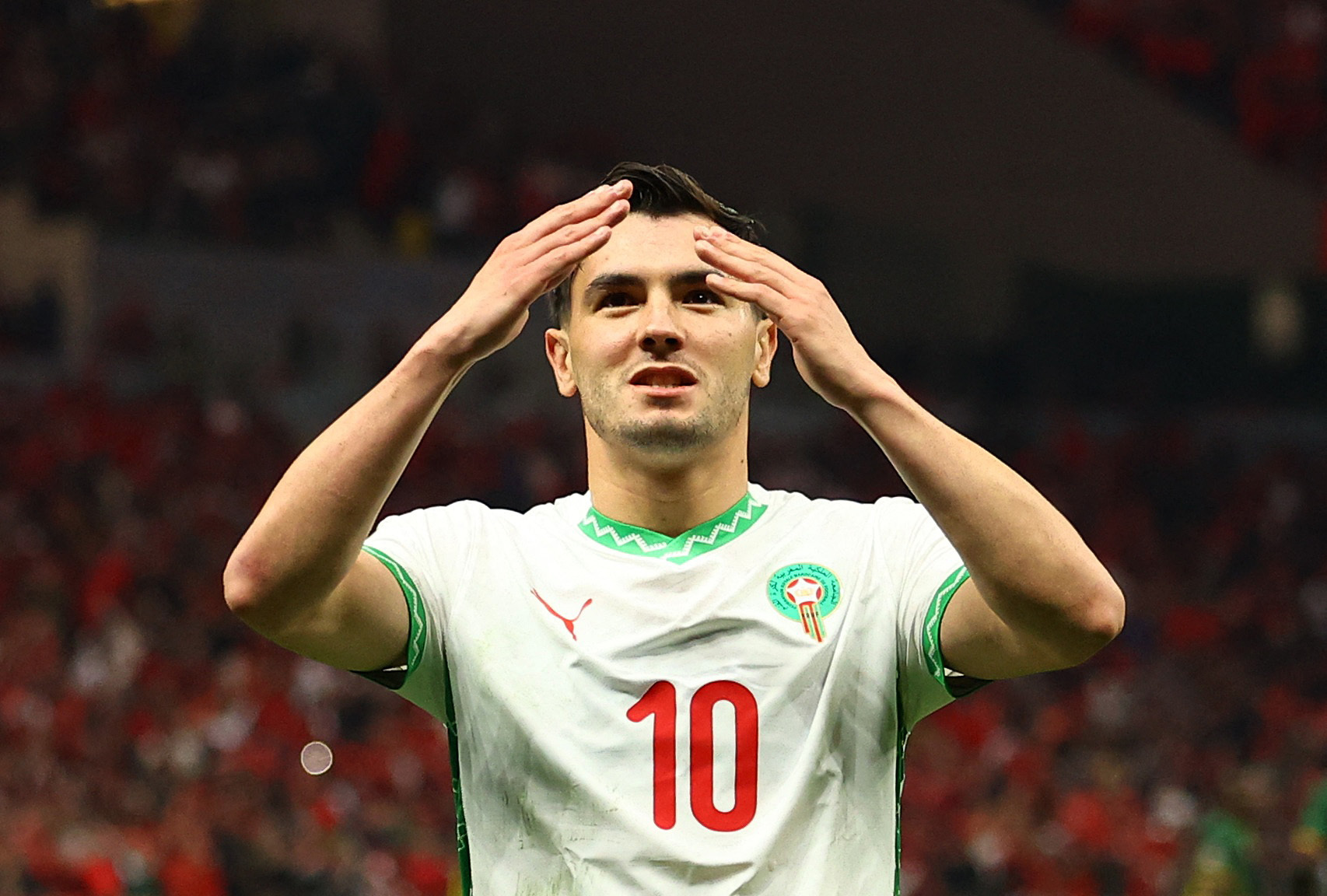 Soccer Football - CAF Africa Cup of Nations - Morocco 2025 - Quarter Final - Morocco v Cameroon - Prince Moulay Abdellah Stadium, Rabat, Morocco - January 9, 2026 Morocco's Brahim Diaz celebrates scoring their first goal REUTERS/Siphiwe Sibeko