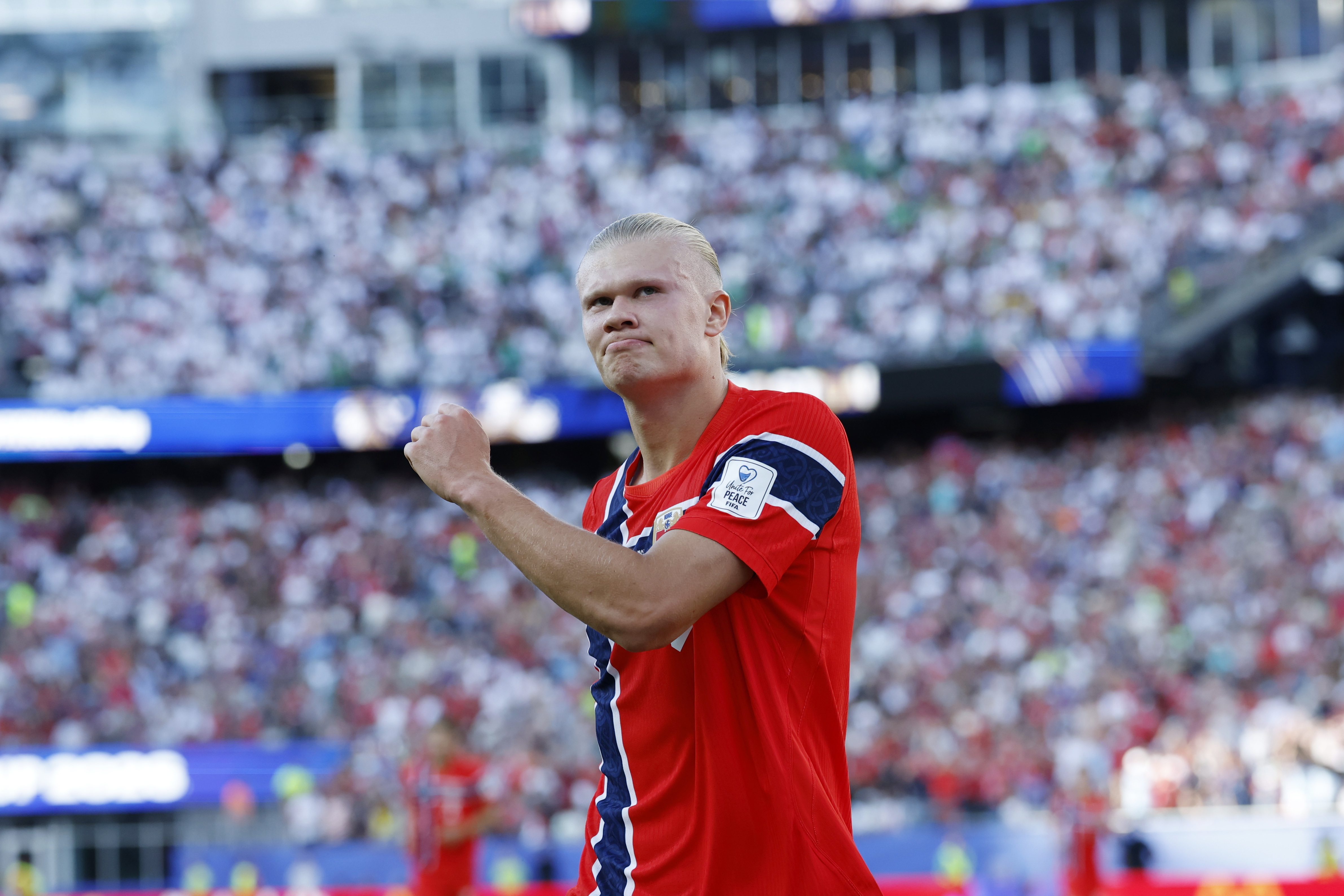 Foxborough (United States), 17/06/2026.- Erling Haaland of Norway celebrates scoring the 2-1 goal during the FIFA World Cup 2026 group stage match Iraq against Norway, in Boston, Massachusetts, USA, 16 June 2026. (Noruega) EFE/EPA/GREG M. COOPER
