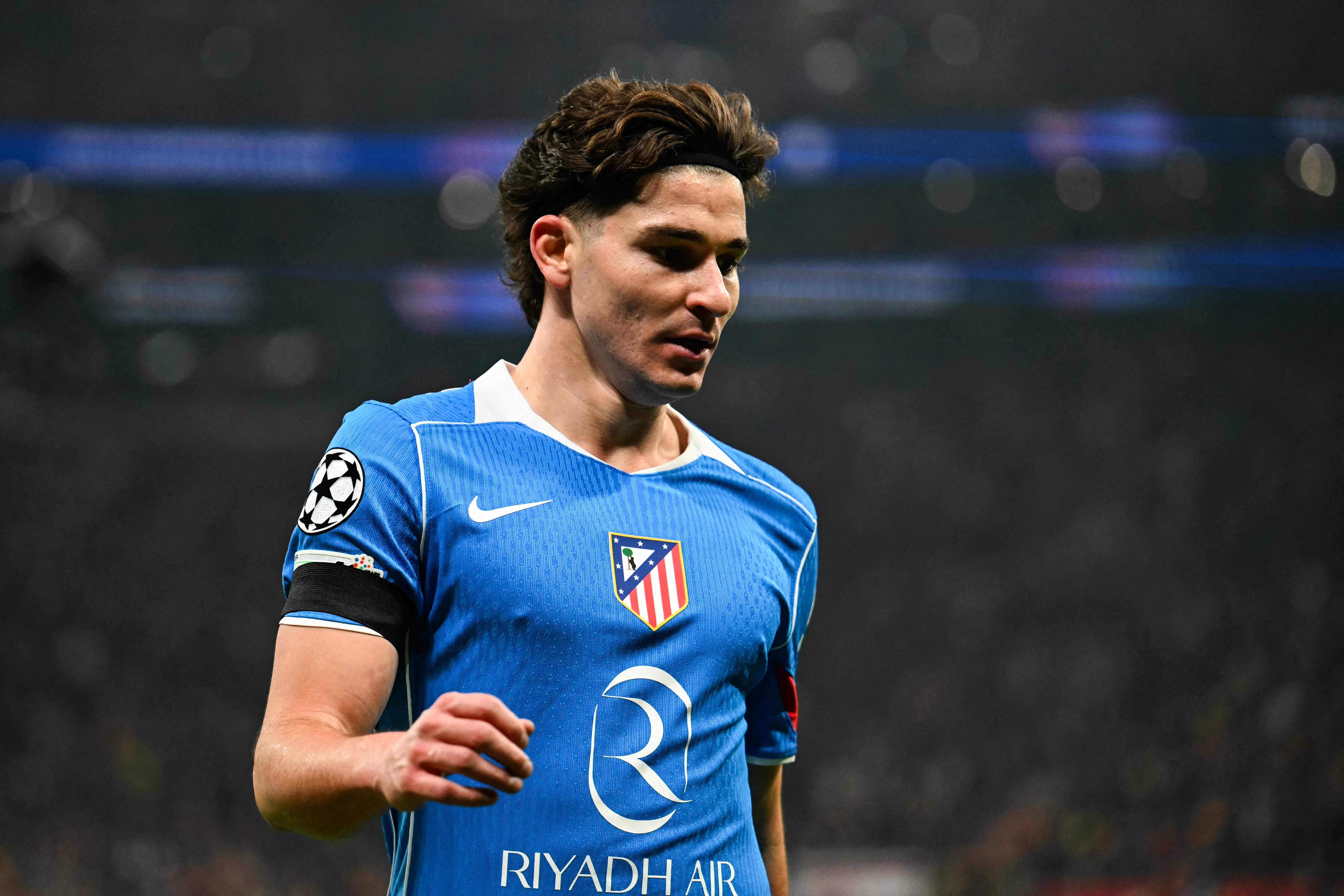 Atletico Madrid's Argentine forward #19 Julian Alvarez reacts during the UEFA Champions League, league phase day 7, football match between Galatasaray and Atletico Madrid at Rams Park in Istanbul, on January 21, 2026. (Photo by Ozan KOSE / AFP)