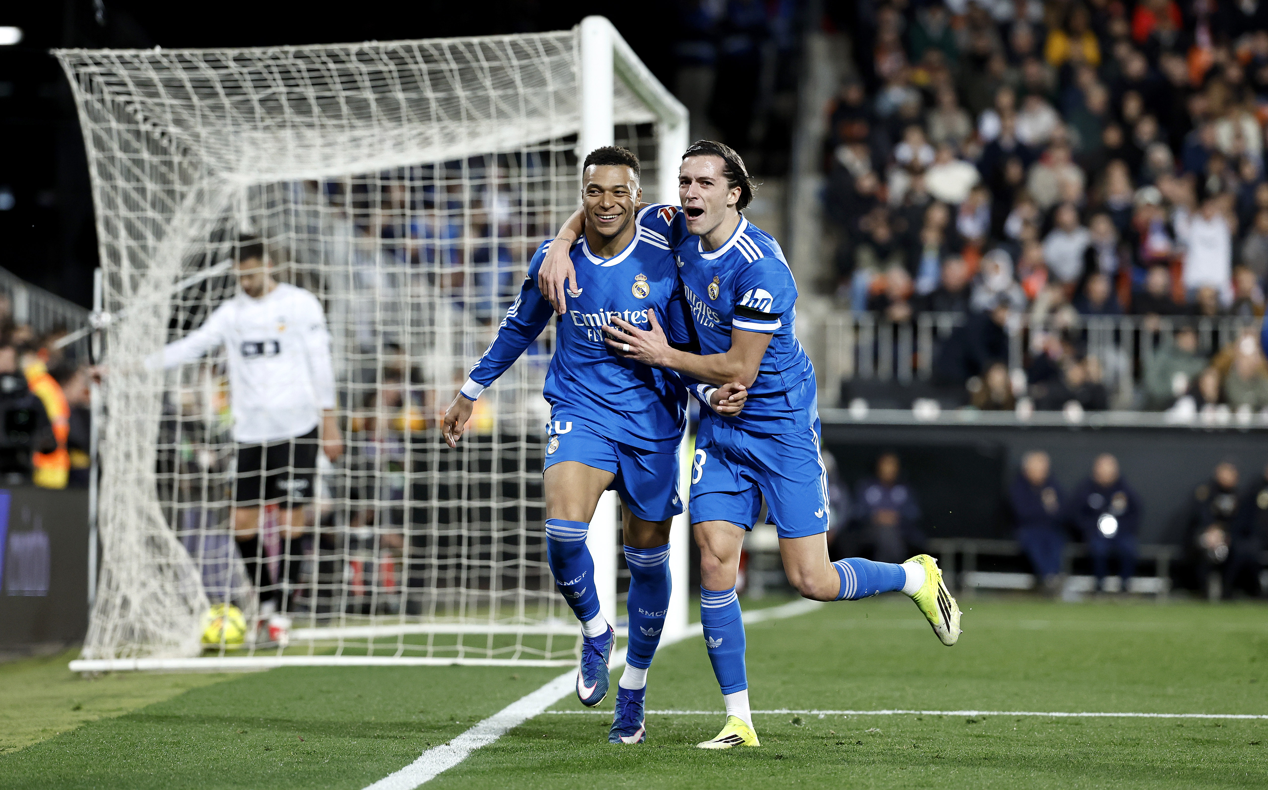08/02/26 PARTIDO PRIMERA DIVISION VALENCIA - REAL MADRID ALEGRIA GOL 0-2 KYLIAN MBAPPE ALVARO CARRERAS 