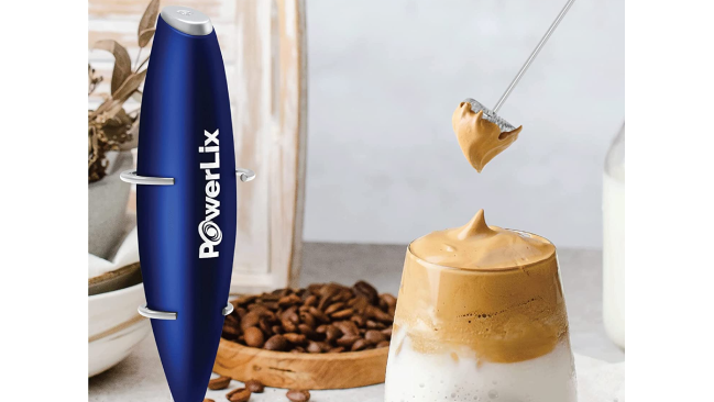 PowerLix Batidor de Leche de Mano a Batería, Espuma para Café, Latte,  Cappuccino, Chocolate Caliente, Soporte Acero Inoxidable Incluido  (MármolBlanco)
