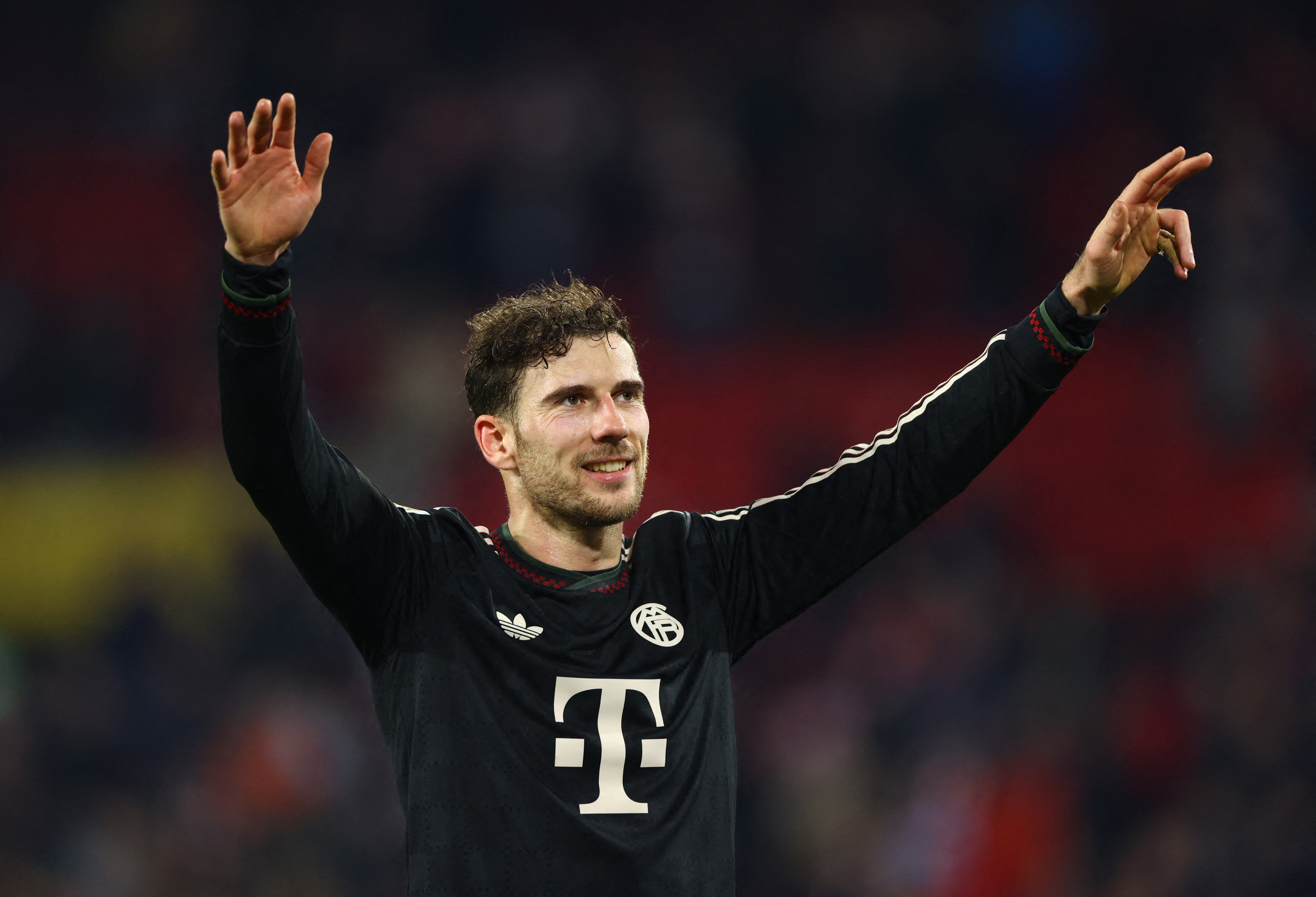 Soccer Football - Bundesliga - FC Cologne v Bayern Munich - RheinEnergieStadion, Cologne, Germany - January 14, 2026 Bayern Munich's Leon Goretzka celebrates after the match REUTERS/Thilo Schmuelgen DFL REGULATIONS PROHIBIT ANY USE OF PHOTOGRAPHS AS IMAGE SEQUENCES AND/OR QUASI-VIDEO.