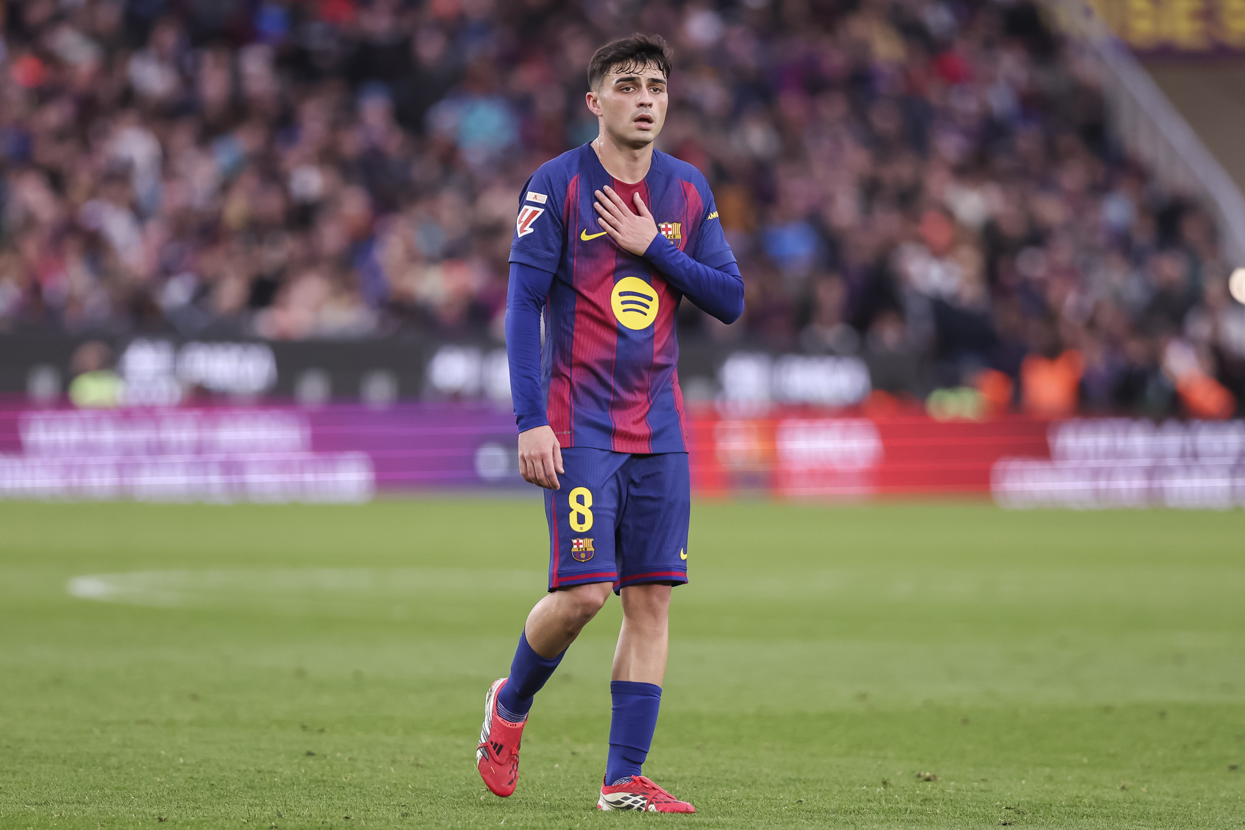 BARCELONA, SPAIN - FEBRUARY 28: Pedri of FC Barcelona looks on during the Spanish league, LaLiga EA Sports, football match played between FC Barcelona and Villarreal CF at Spotify Camp Nou stadium on February 28, 2026 in Barcelona, Spain. (Photo By Javier Borrego/Europa Press via Getty Images)