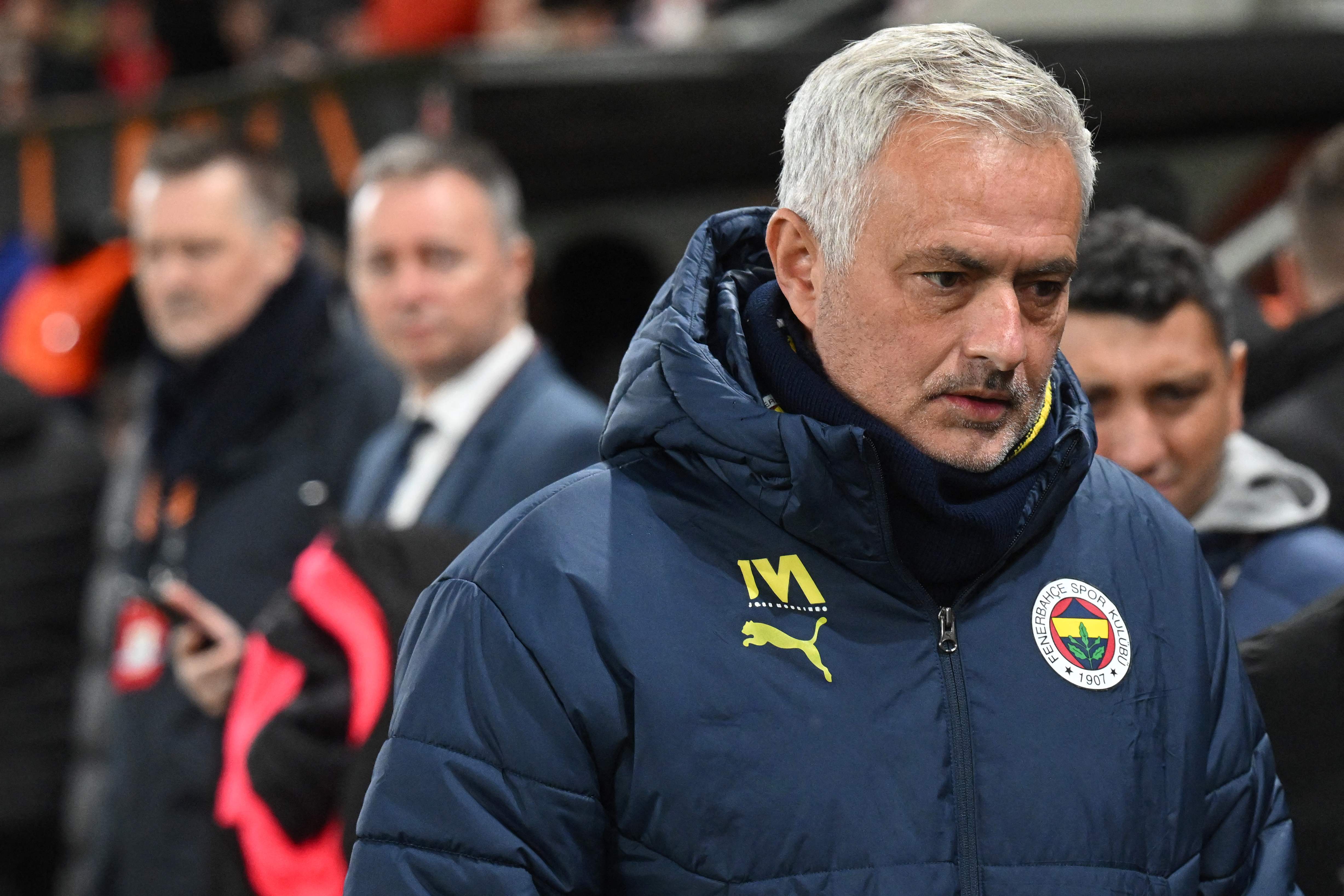 Fenerbahce's Portuguese head coach Jose Mourinho looks on prior to the UEFA Europa League football match between Slavia Prague and Fenerbahce SK in Prague, Czech Republic on November 28, 2024. (Photo by Michal Cizek / AFP)