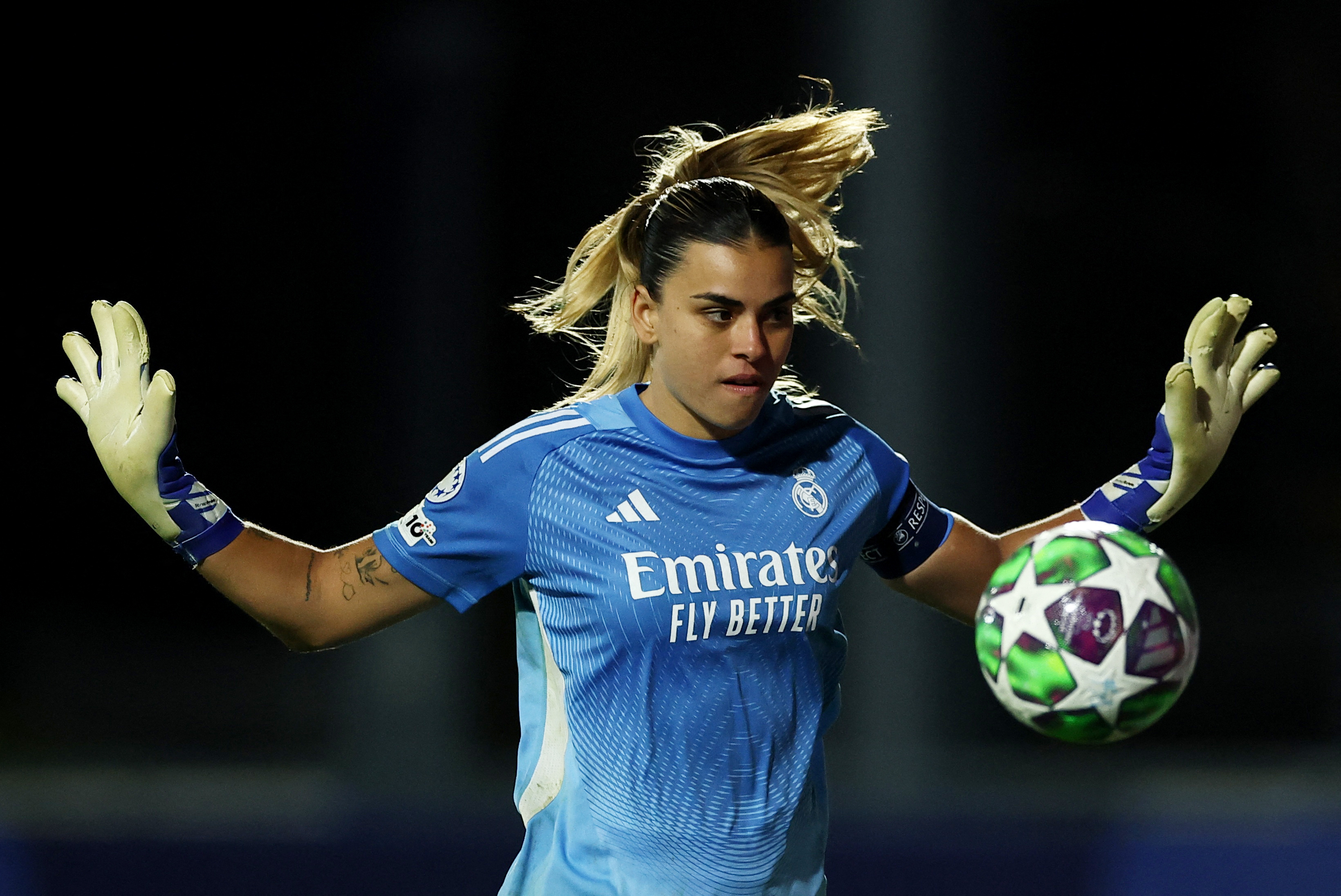 Soccer Football - UEFA Women's Champions League - Paris St Germain v Real Madrid - Campus Paris St Germain, Poissy, France - October 16, 2025 Real Madrid's Misa Rodriguez reacts REUTERS/Gonzalo Fuentes