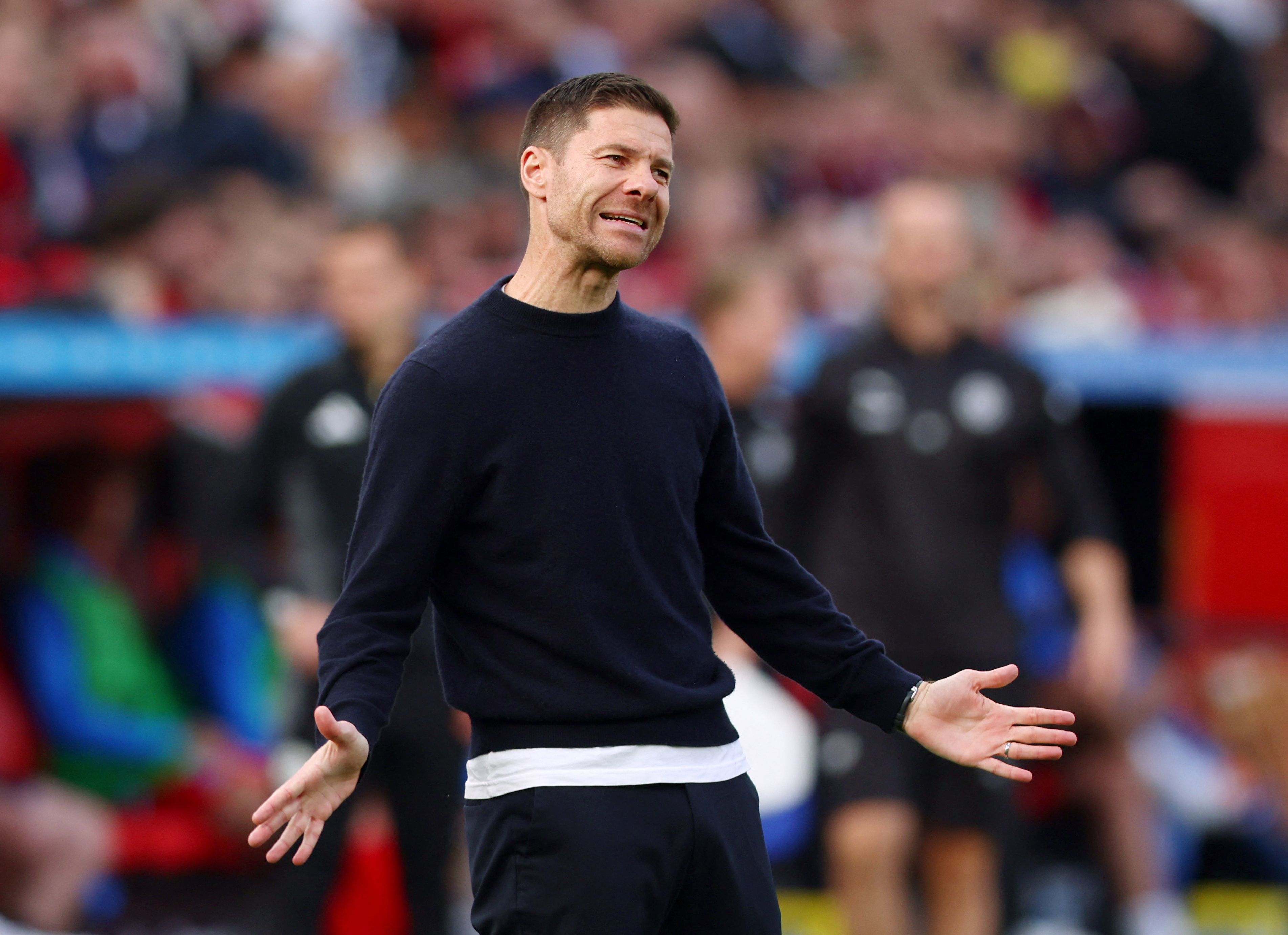 Soccer Football - Bundesliga - Bayer Leverkusen v Holstein Kiel - BayArena, Leverkusen, Germany - October 5, 2024 Bayer Leverkusen coach Xabi Alonso REUTERS/Thilo Schmuelgen DFL REGULATIONS PROHIBIT ANY USE OF PHOTOGRAPHS AS IMAGE SEQUENCES AND/OR QUASI-VIDEO.