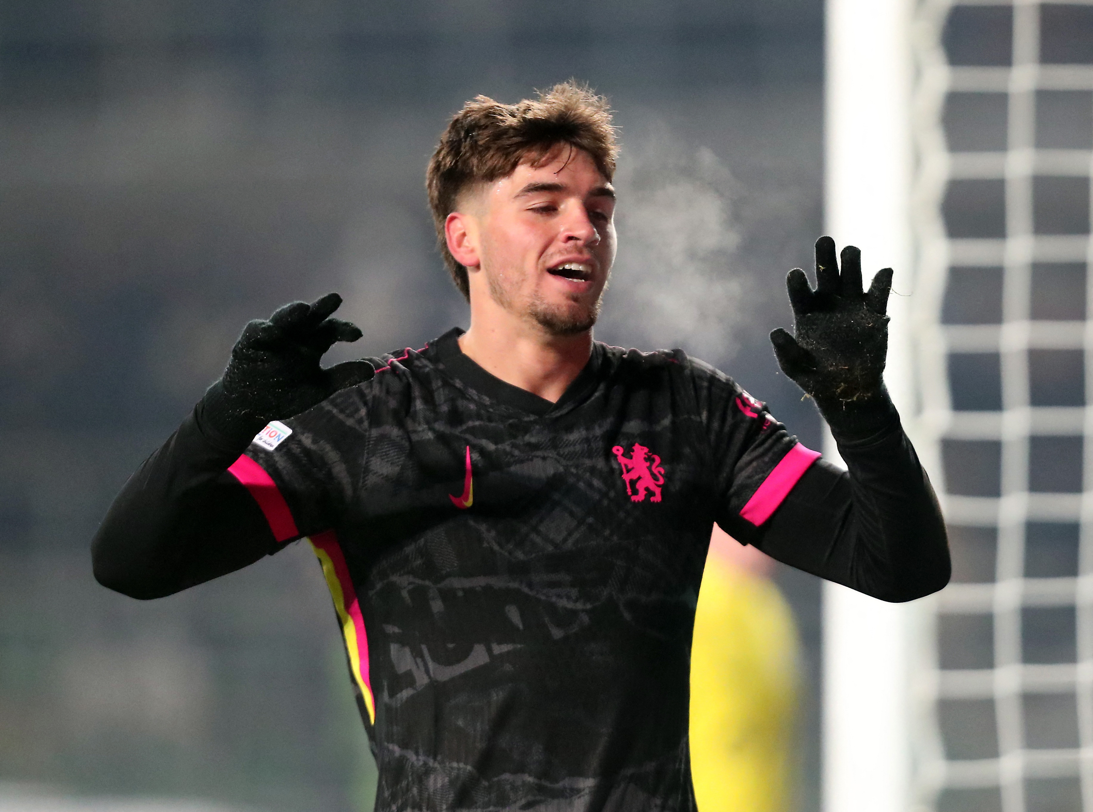 Soccer Football - Conference League - FC Astana v Chelsea - Almaty Central Stadium, Astana, Kazakhstan - December 12, 2024 Chelsea's Marc Guiu celebrates their first goal, an own goal scored by FC Astana's Aleksandr Marochkin REUTERS/Pavel Mikheyev