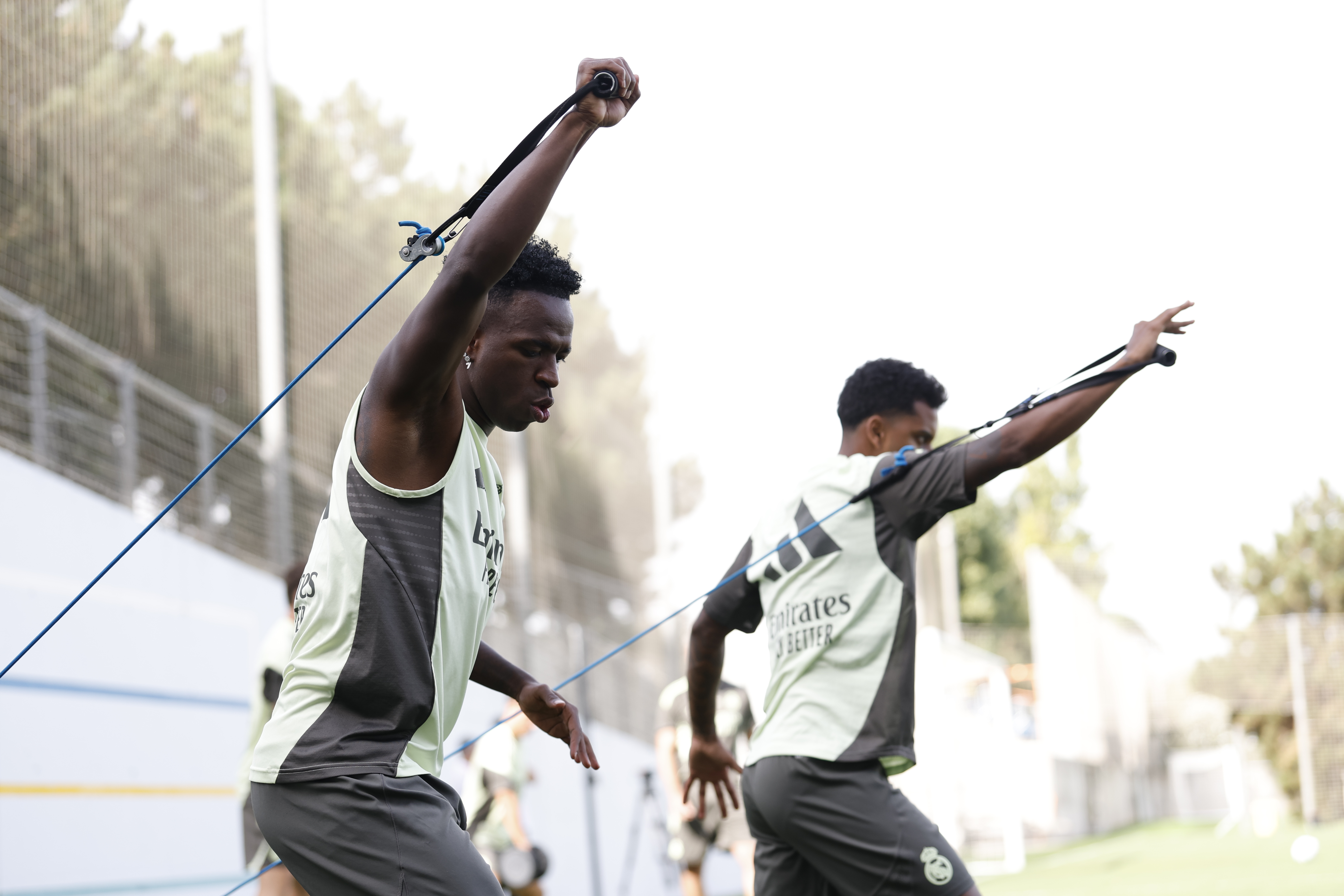 MADRID, SPAIN - SEPTEMBER 02: Vinicius Junior and Rodrygo Goes of Real Madrid are training at Valdebebas training ground on September 02, 2025 in Madrid, Spain. (Photo by Maria Jimenez - Real Madrid/Real Madrid via Getty Images)