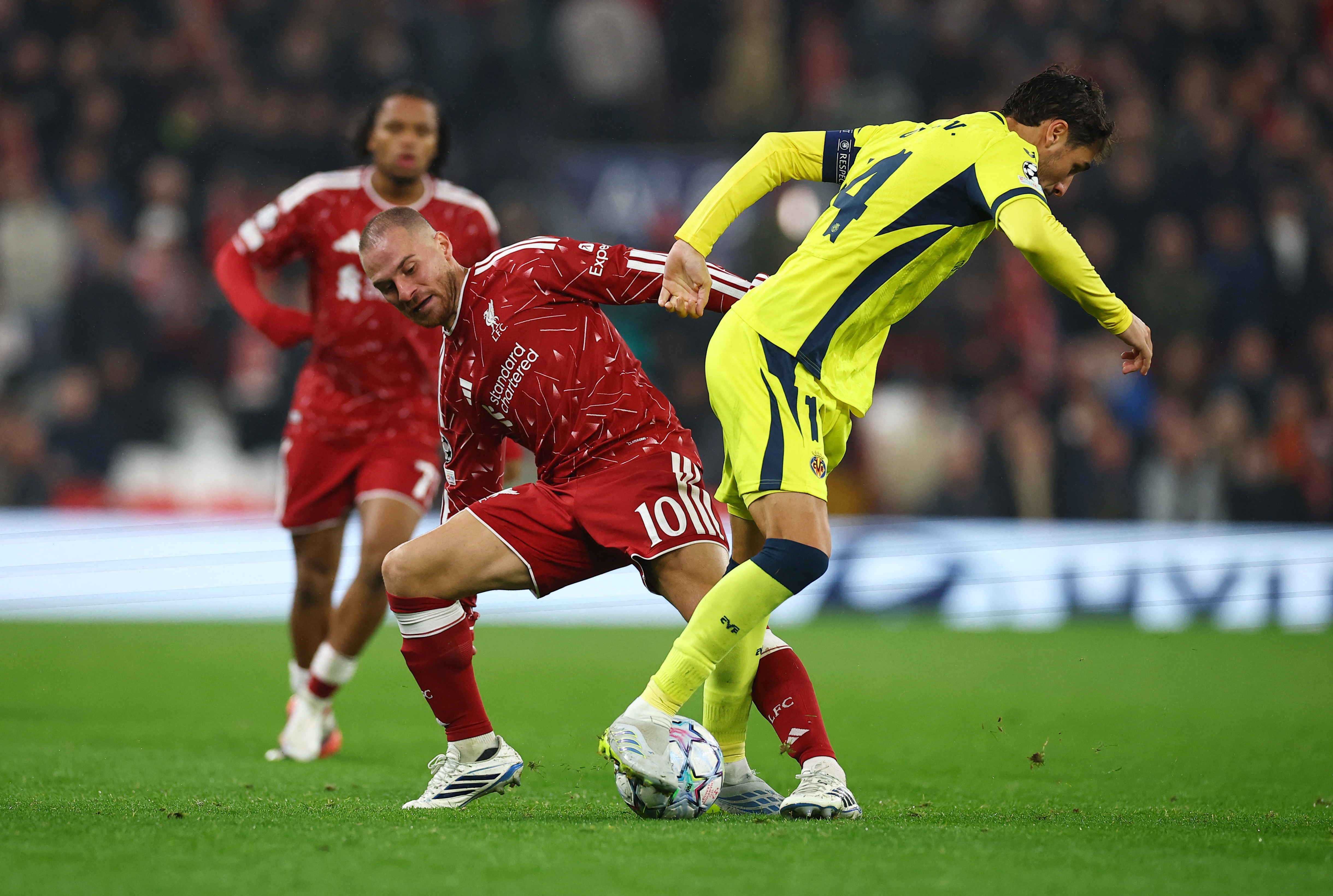 UEFA Champions League - Liverpool v Villarreal - October 20, 2026 Liverpool's Alexis Mac Allister in action with Villarreal's Santi Comesana