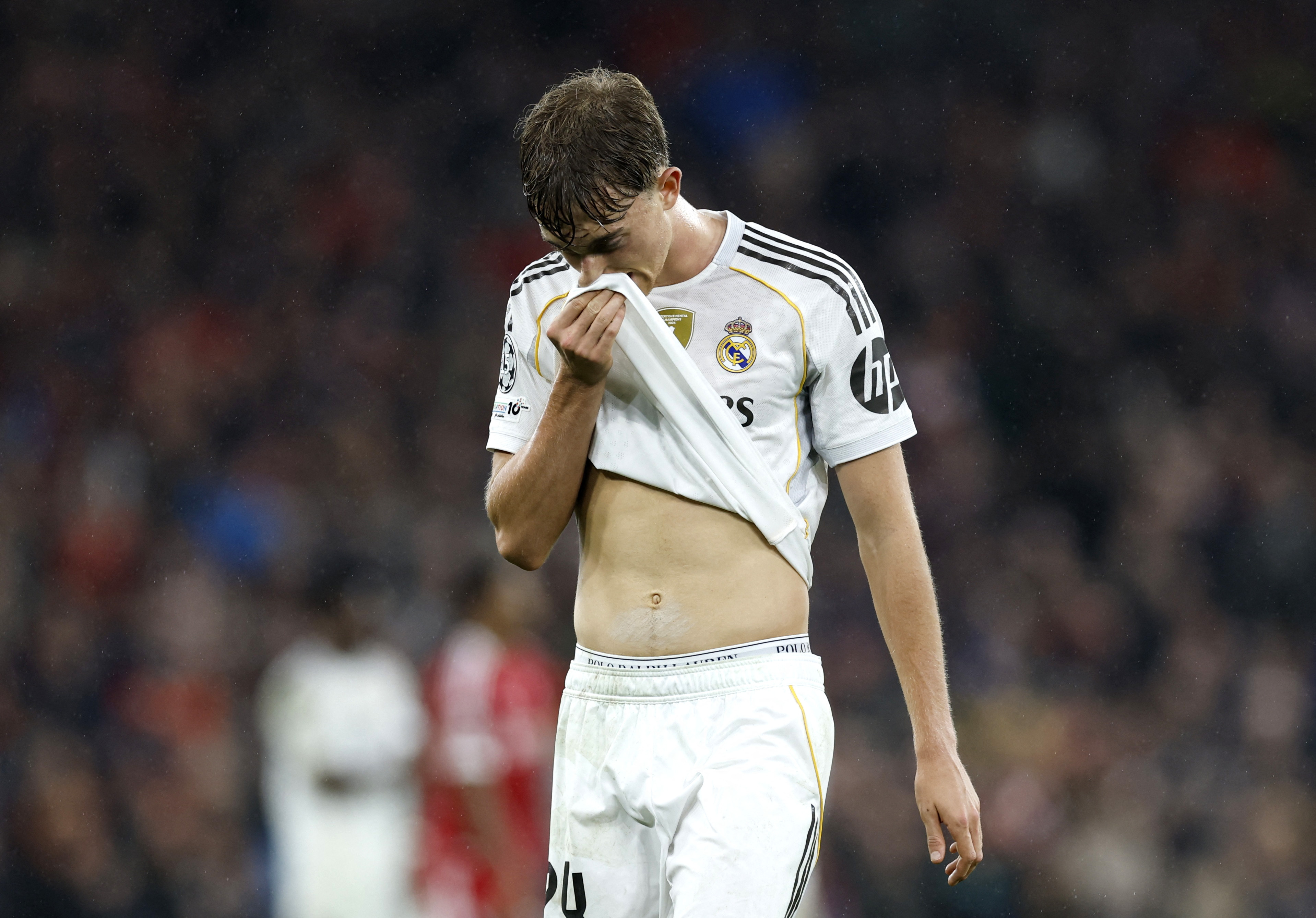 Soccer Football - UEFA Champions League - Liverpool v Real Madrid - Anfield, Liverpool, Britain - November 4, 2025 Real Madrid's Dean Huijsen Action Images via Reuters/Jason Cairnduff
