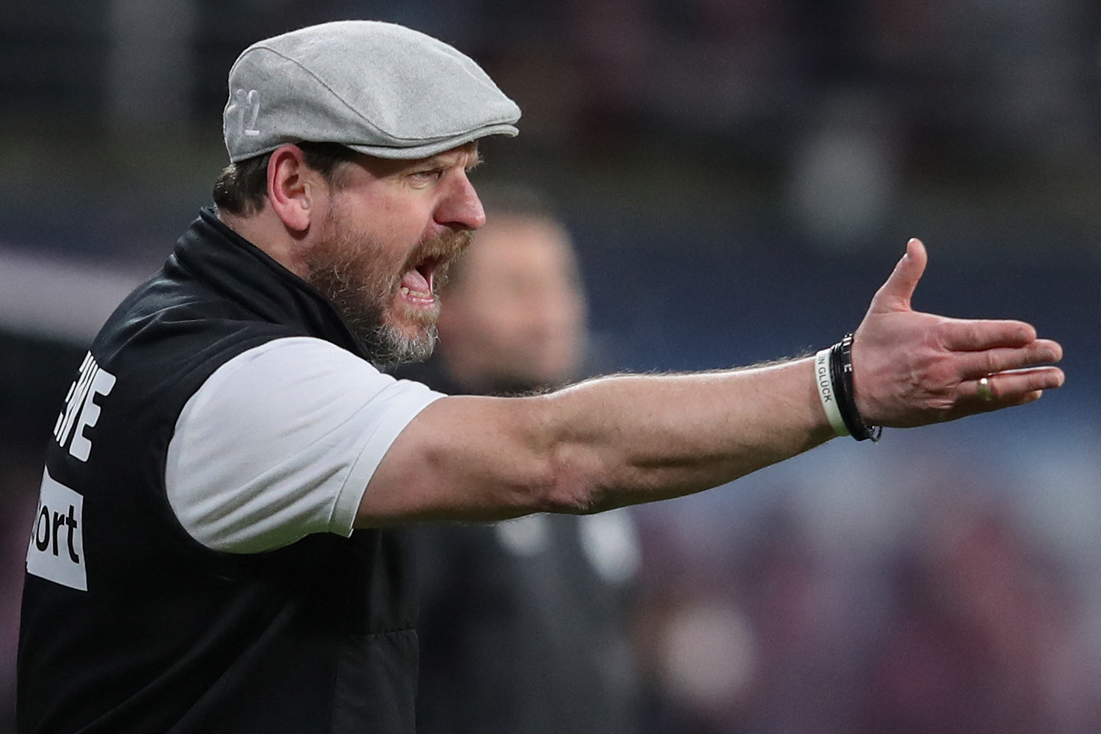 Cologne's German head coach Steffen Baumgart reacts from the sidelines during the German first division Bundesliga football match between RB Leipzig and FC Cologne in Leipzig, eastern Germany on February 11, 2022. (Photo by Ronny HARTMANN / AFP) / DFL REGULATIONS PROHIBIT ANY USE OF PHOTOGRAPHS AS IMAGE SEQUENCES AND/OR QUASI-VIDEO