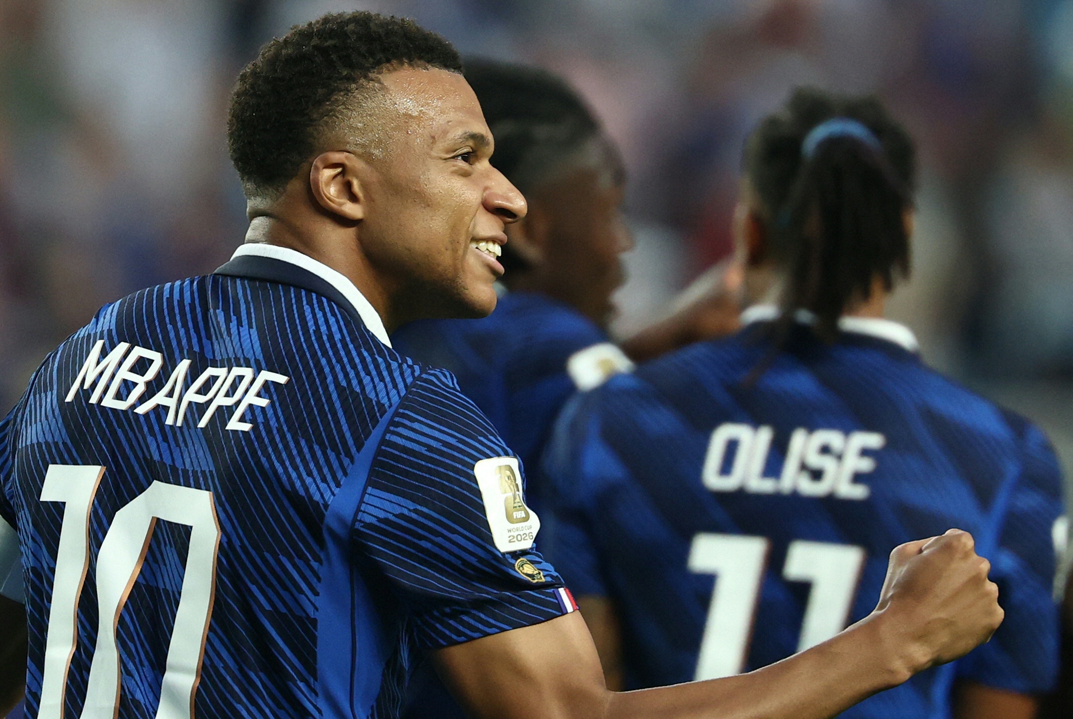 France's forward #10 Kylian Mbappe celebrates scoring his team's second goal during the 2026 World Cup Group I football match between France and Iraq at the Philadelphia Stadium in Philadelphia on June 22, 2026.  (Photo by FRANCK FIFE / AFP)