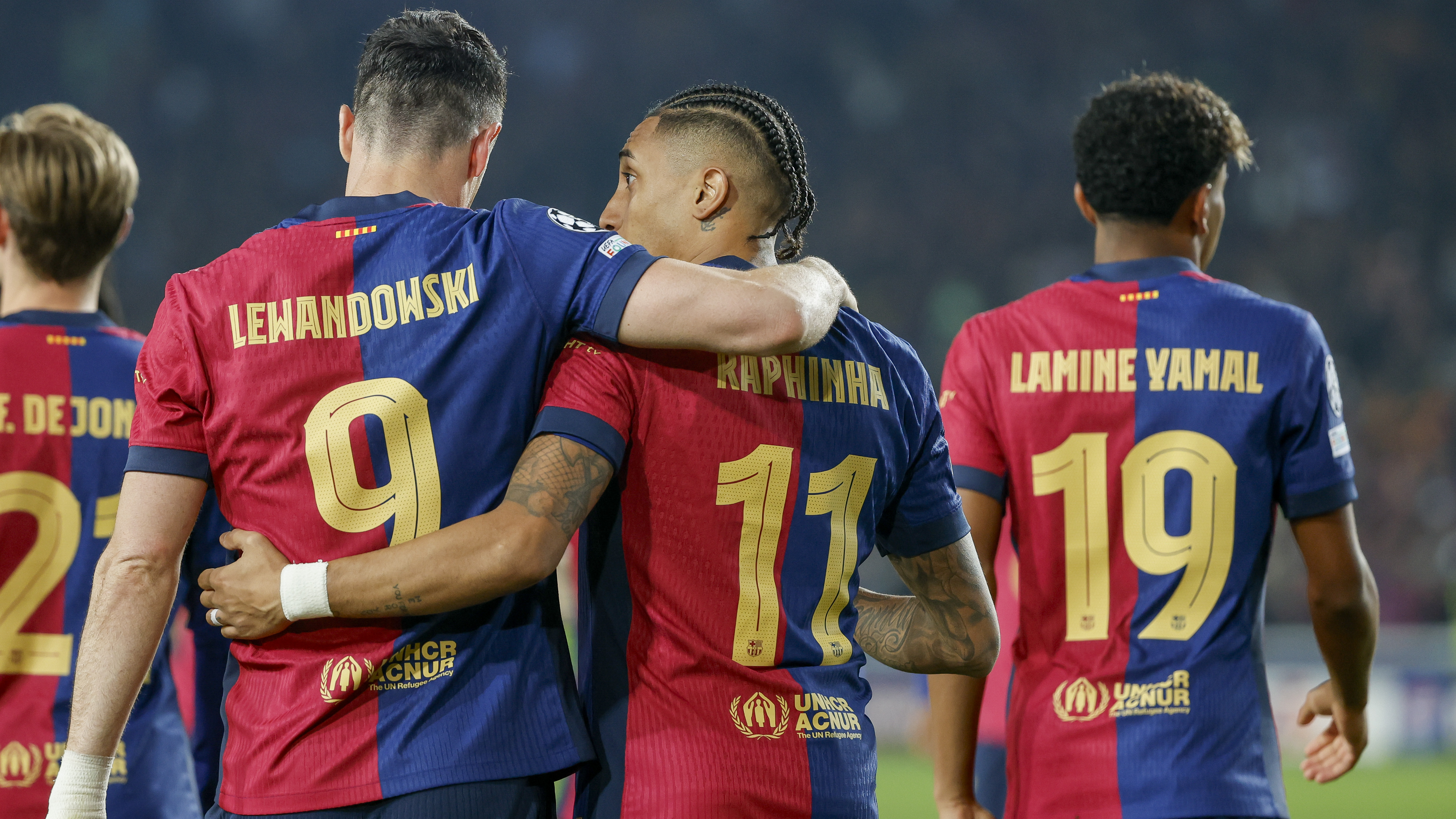 09/04/25 PARTIDO CUARTOS IDA CHAMPIONS LEAGUE FC BARCELONA BORUSIA DORTMUND
  LEWANDOWSKI
LAMINE YAMAL ALEGRIA RAPHINHA 