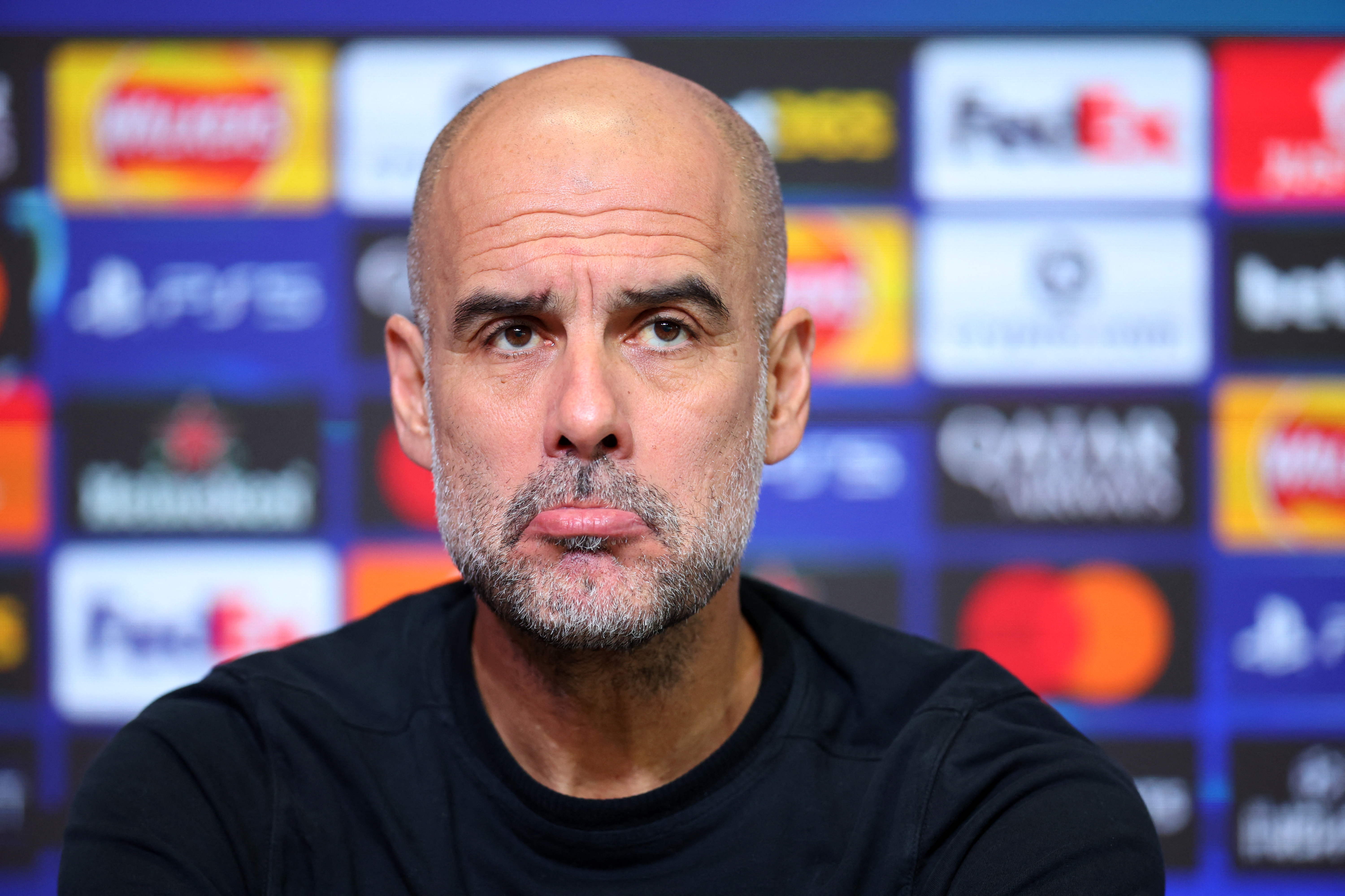 Soccer Football - UEFA Champions League - Manchester City Press Conference - Etihad Campus, Manchester, Britain - January 27, 2026 Manchester City manager Pep Guardiola during the press conference Action Images via Reuters/Ed Sykes