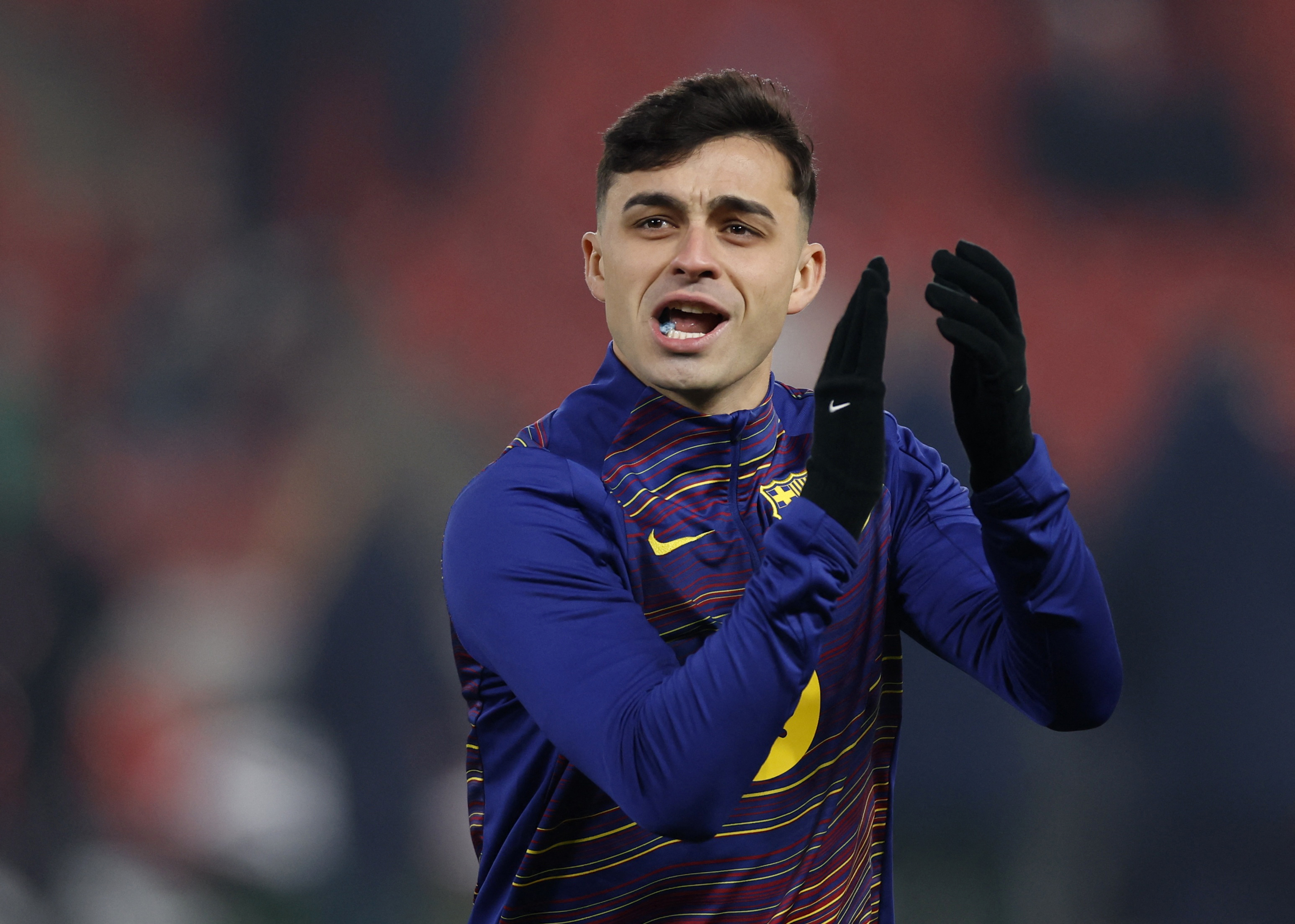 Soccer Football - UEFA Champions League - Slavia Prague v FC Barcelona - Fortuna Arena, Prague, Czech Republic - January 21, 2026 FC Barcelona's Pedri during the warm up before the match REUTERS/David W Cerny