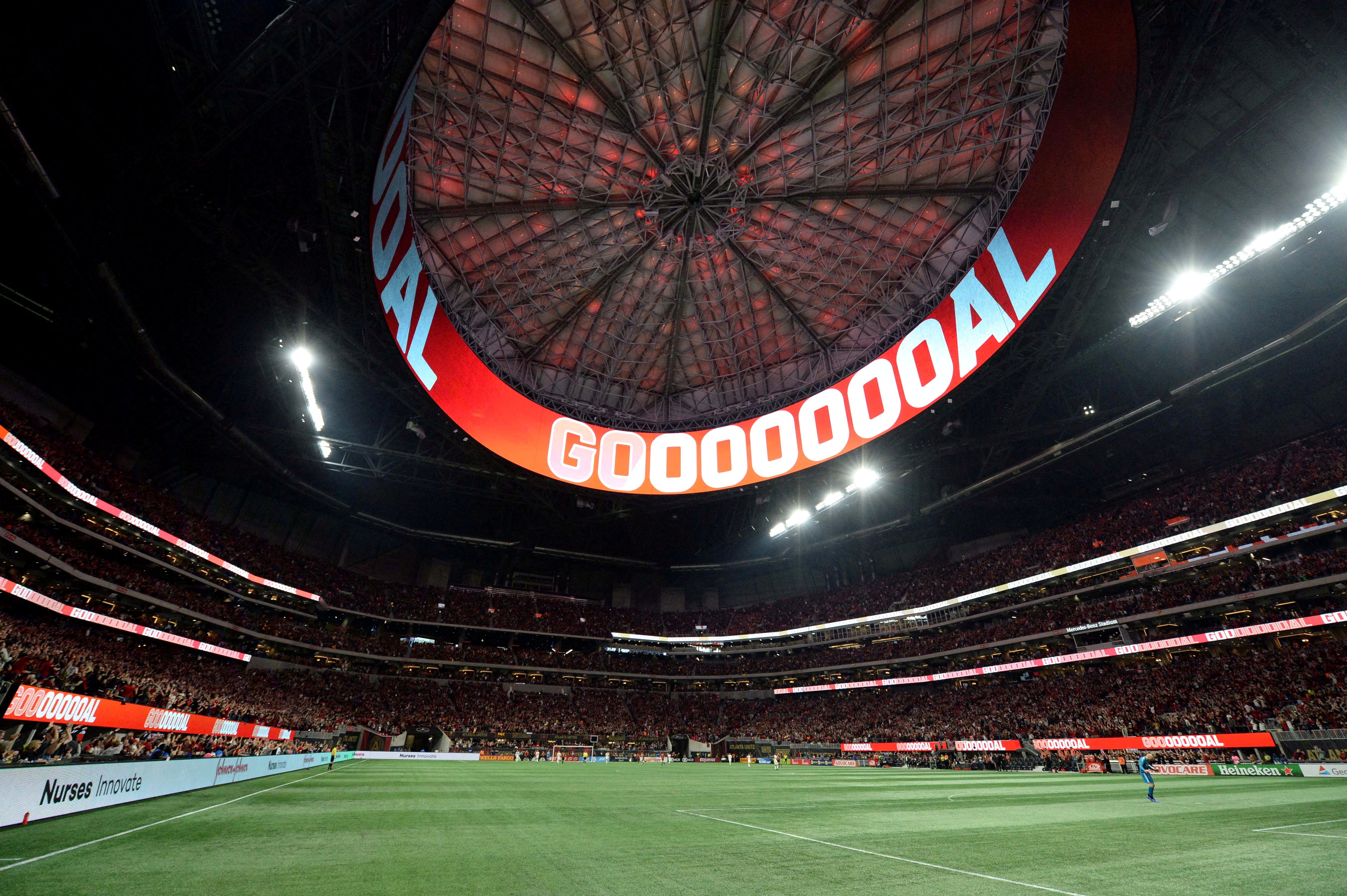 FILE PHOTO: General view of the 12 stadiums set to host the 2025 Club World Cup  Nov 25, 2018; Atlanta, GA, USA; General view of the field after Atlanta United forward Josef Martinez (not pictured) scored against the New York Red Bulls during the first half of the first leg of the MLS Eastern Conference Championship at Mercedes-Benz Stadium. Mandatory Credit: John David Mercer-USA TODAY Sports/File Photo