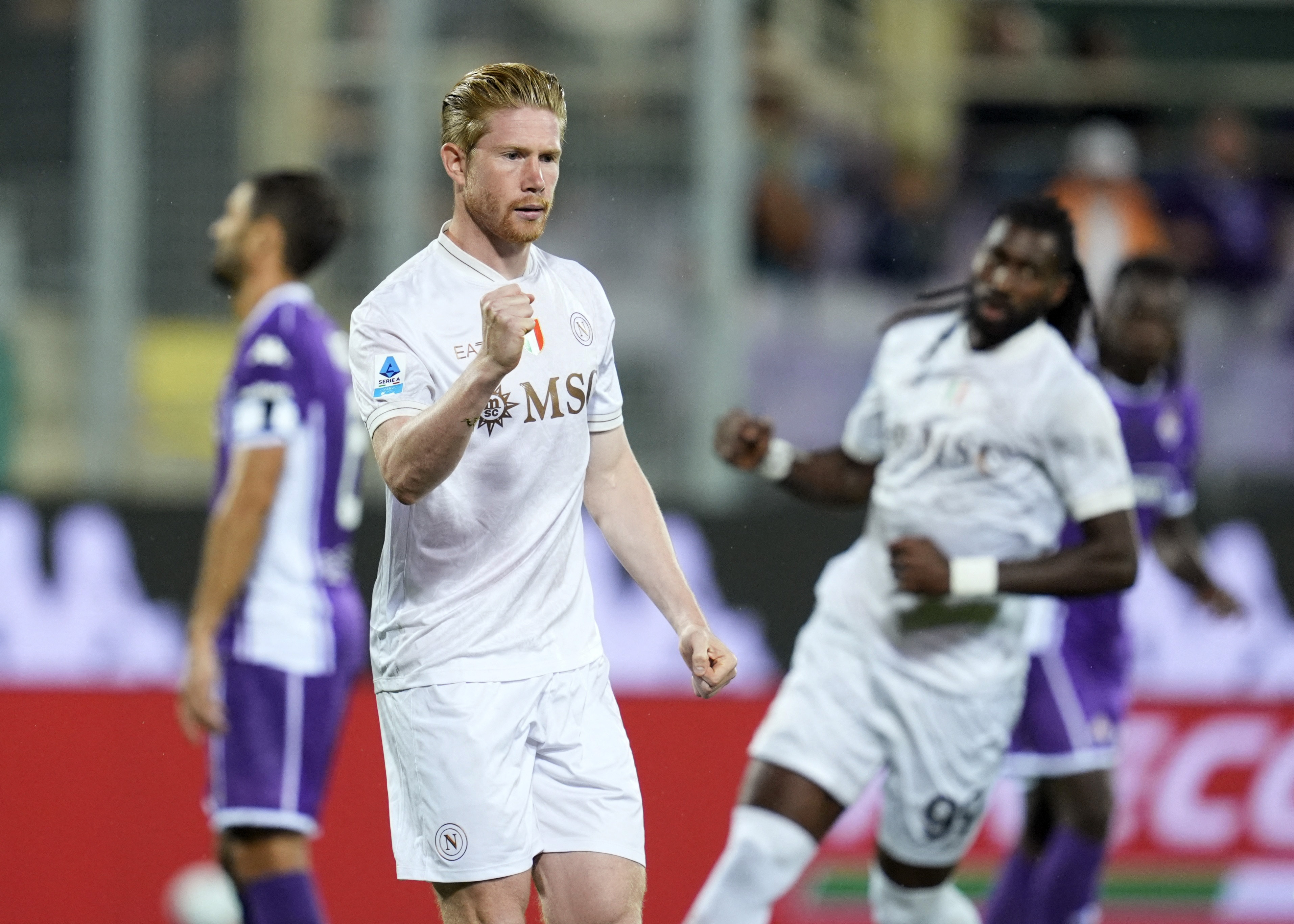 Soccer Football - Serie A - Fiorentina v Napoli - Stadio Artemio Franchi, Florence, Italy - September 13, 2025 Napoli's Kevin De Bruyne celebrates scoring their first goal REUTERS/Matteo Ciambelli