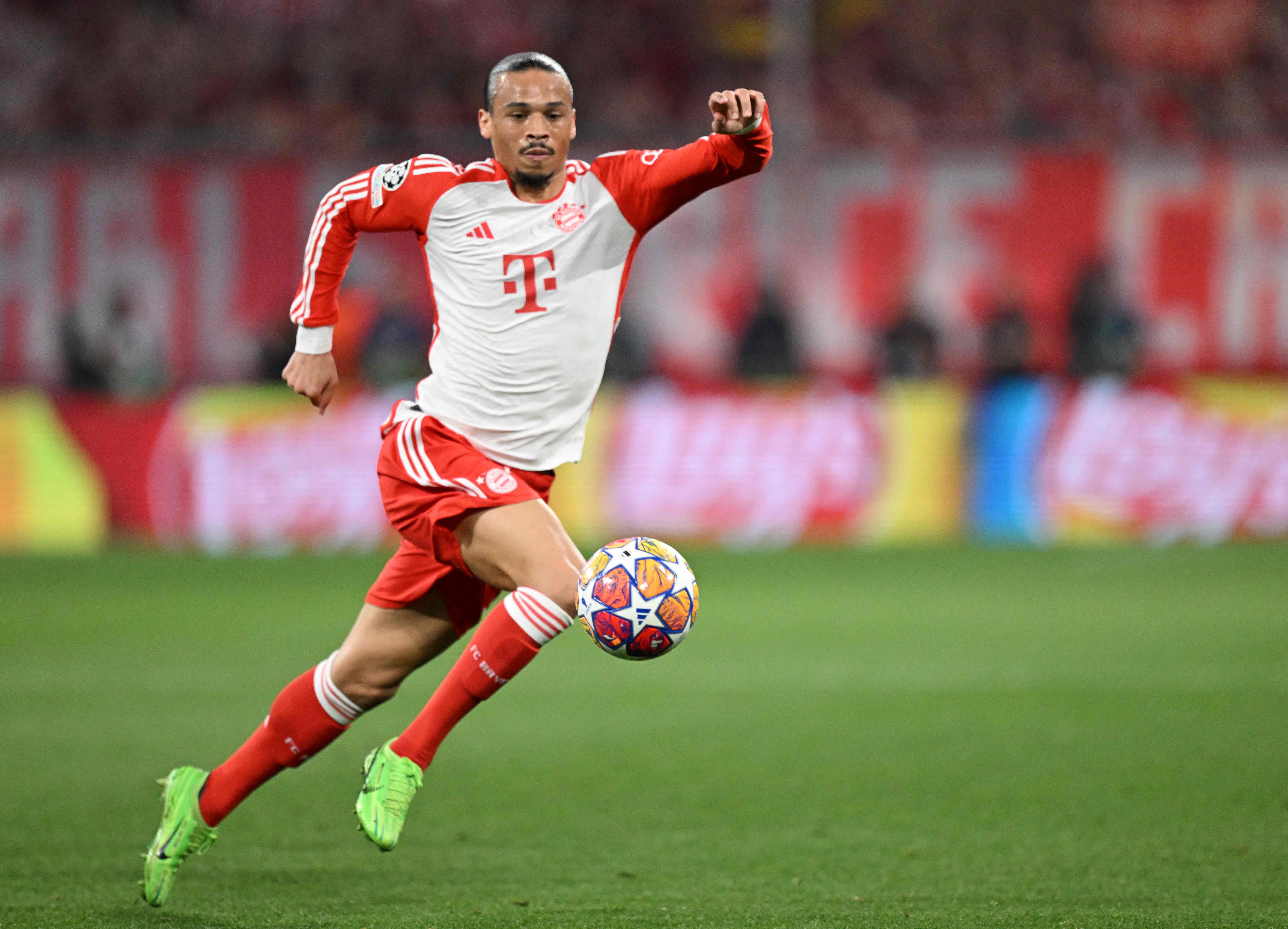 Bayern Munich's German forward #10 Leroy Sane eyes the ball during the UEFA Champions League semi-final first leg football match between FC Bayern Munich and Real Madrid CF on April 30, 2024 in Munich, southern Germany. (Photo by Kirill KUDRYAVTSEV / AFP)