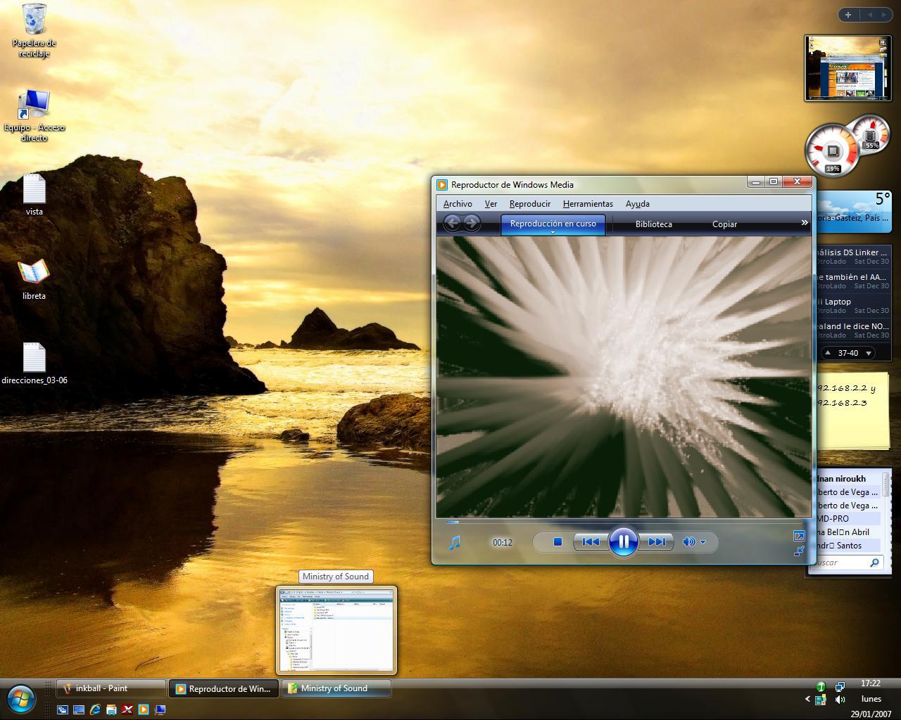 captura de pantalla de windows vista