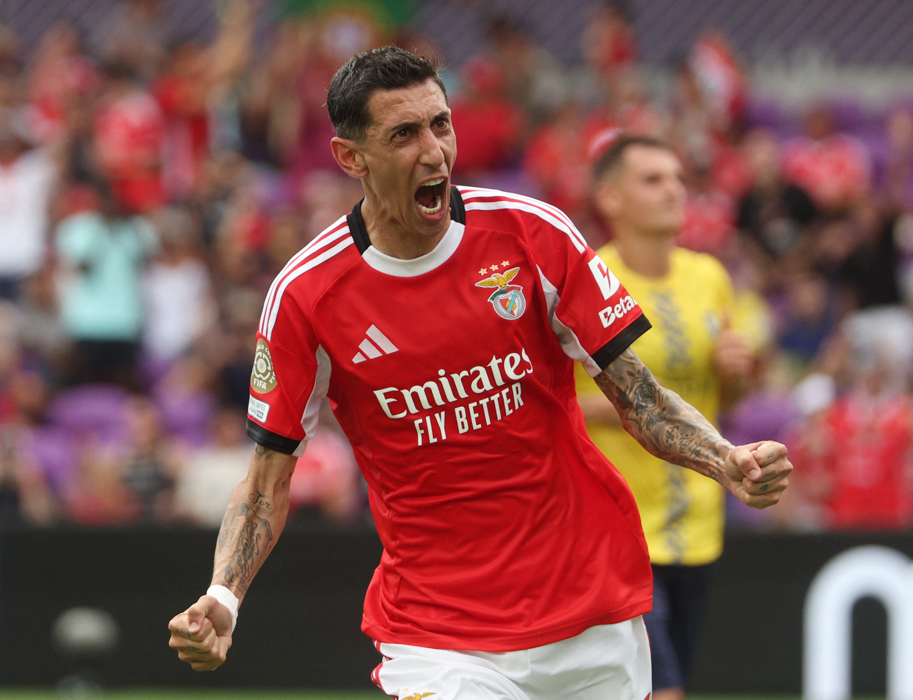 Soccer Football - FIFA Club World Cup - Group C - Benfica v Auckland City - Inter & Co Stadium, Orlando, Florida, U.S. - June 20, 2025 Benfica's Angel Di Maria celebrates scoring their first goal IMAGN IMAGES via Reuters/Nathan Ray Seebeck