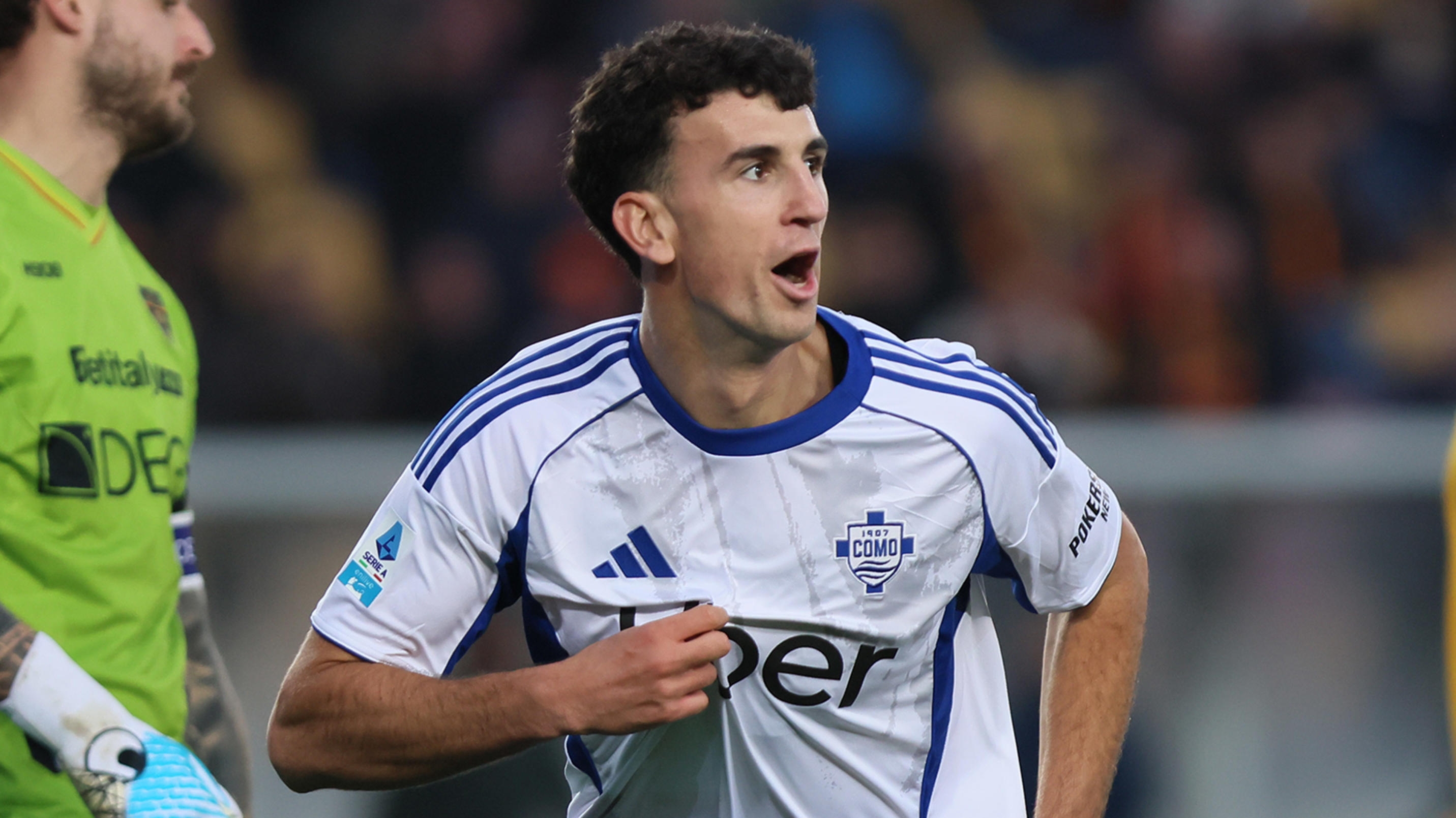 Lecce (Italy), 27/12/2025.- Como's Jacobo Ramon clelebrates after scoring a goal during the Italian Serie A soccer match between US Lecce and Como at the Via del Mare stadium in Lecce, Italy, 27 December 2025. (Italia) EFE/EPA/ABBONDANZA SCURO LEZZI
