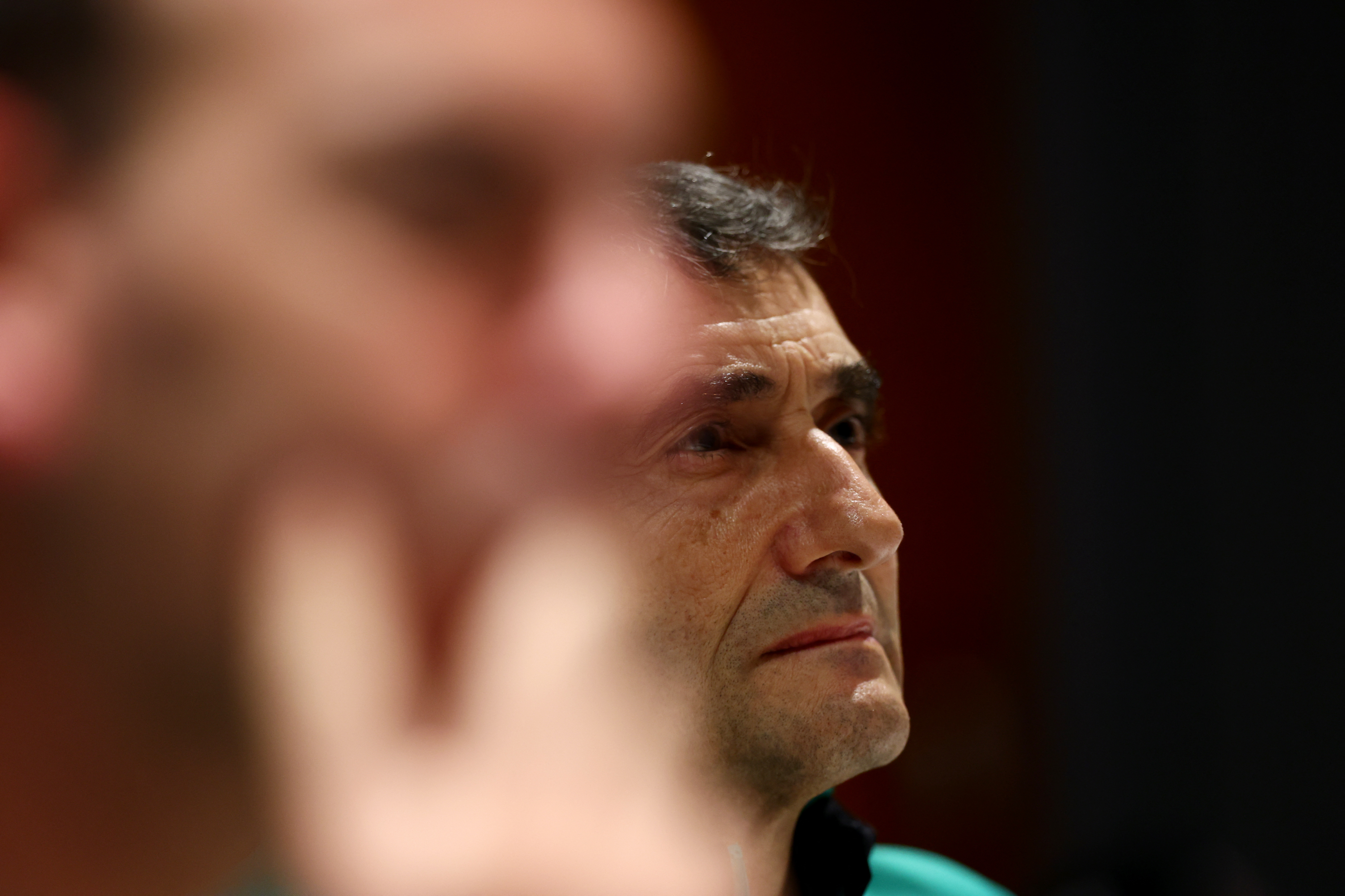 Soccer Football - Spanish Super Cup - Semi Final - Athletic Bilbao Press Conference - King Abdullah Sports City, Jeddah, Saudi Arabia - January 7, 2025 Athletic Bilbao coach Ernesto Valverde during the press conference REUTERS/Pedro Nunes