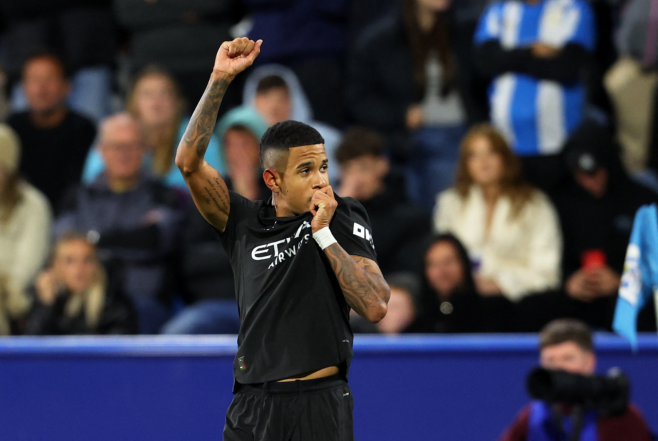 Soccer Football - Carabao Cup - Third Round - Huddersfield Town v Manchester City - Accu Stadium, Huddersfield, Britain - September 24, 2025 Manchester City's Savinho celebrates scoring their second goal Action Images via Reuters/Ed Sykes EDITORIAL USE ONLY. NO USE WITH UNAUTHORIZED AUDIO, VIDEO, DATA, FIXTURE LISTS, CLUB/LEAGUE LOGOS OR 'LIVE' SERVICES. ONLINE IN-MATCH USE LIMITED TO 120 IMAGES, NO VIDEO EMULATION. NO USE IN BETTING, GAMES OR SINGLE CLUB/LEAGUE/PLAYER PUBLICATIONS. PLEASE CONTACT YOUR ACCOUNT REPRESENTATIVE FOR FURTHER DETAILS..