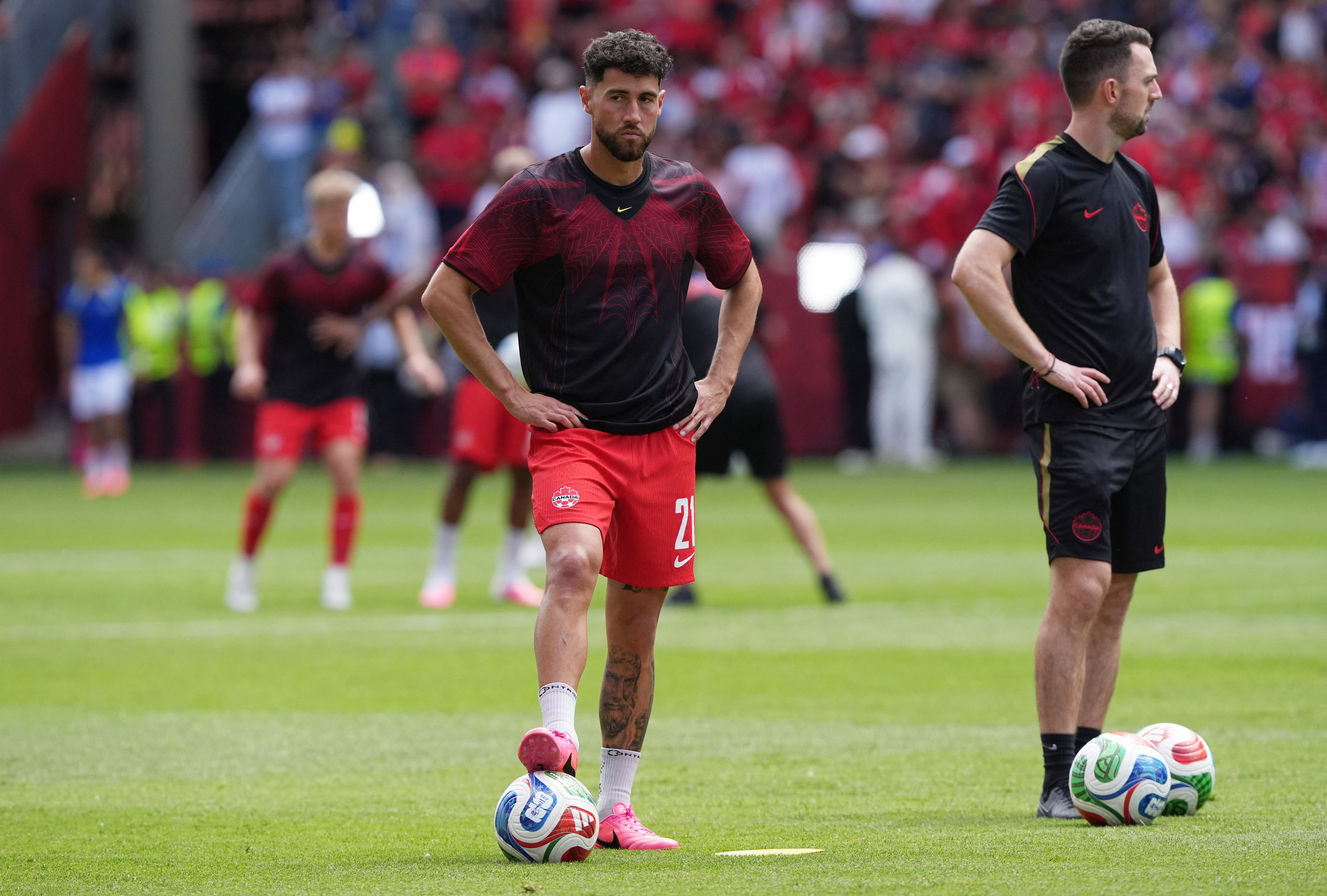 Soccer Football - FIFA World Cup 2026 - Group B - Canada v Bosnia and Herzegovina - Toronto Stadium, Toronto, Canada - June 12, 2026 Canada's Jonathan Osorio during the warm up before the match IMAGN IMAGES via Reuters/John E Sokolowski