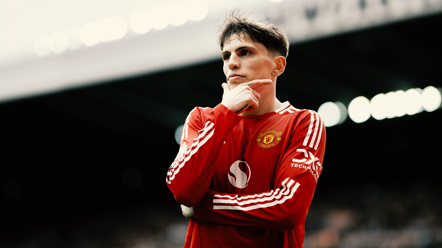NEWCASTLE UPON TYNE, ENGLAND - APRIL 13: Alejandro Garnacho of Manchester United celebrates scoring their first goal during the Premier League match between Newcastle United FC and Manchester United FC at St James' Park on April 13, 2025 in Newcastle upon Tyne, England. (Photo by Ash Donelon/Manchester United via Getty Images)