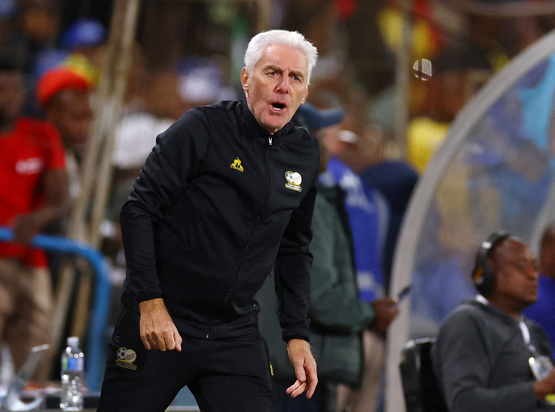 FILE PHOTO: Soccer Football - World Cup - CAF Qualifiers - Group C - Lesotho v South Africa - Toyota Stadium, Bloemfontein, South Africa - September 5, 2025 South Africa coach Hugo Broos reacts REUTERS/Siphiwe Sibeko/File Photo