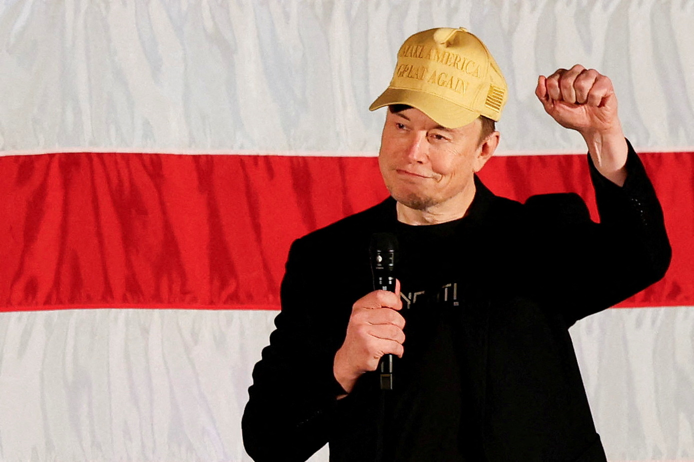 Tesla CEO and X owner Elon Musk, who supports Republican presidential nominee former U.S. President Donald Trump, gestures as he speaks about voting during an America PAC Town Hall in Folsom, Pennsylvania, U.S., October 17, 2024. REUTERS/Rachel Wisniewski     TPX IMAGES OF THE DAY