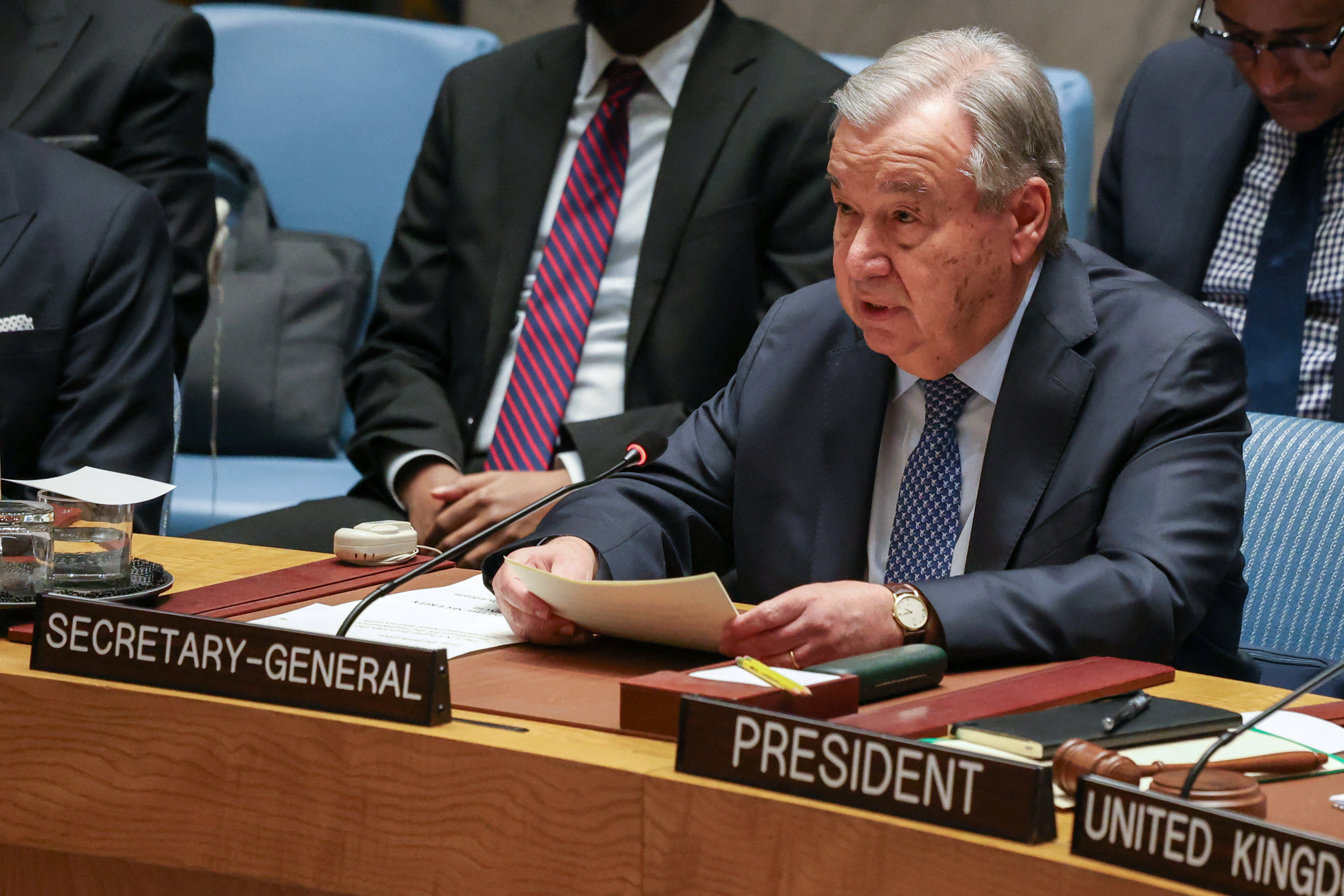 El secretario general de las Naciones Unidas, António Guterres, habla durante una reunión del Consejo de Seguridad de las Naciones Unidas.