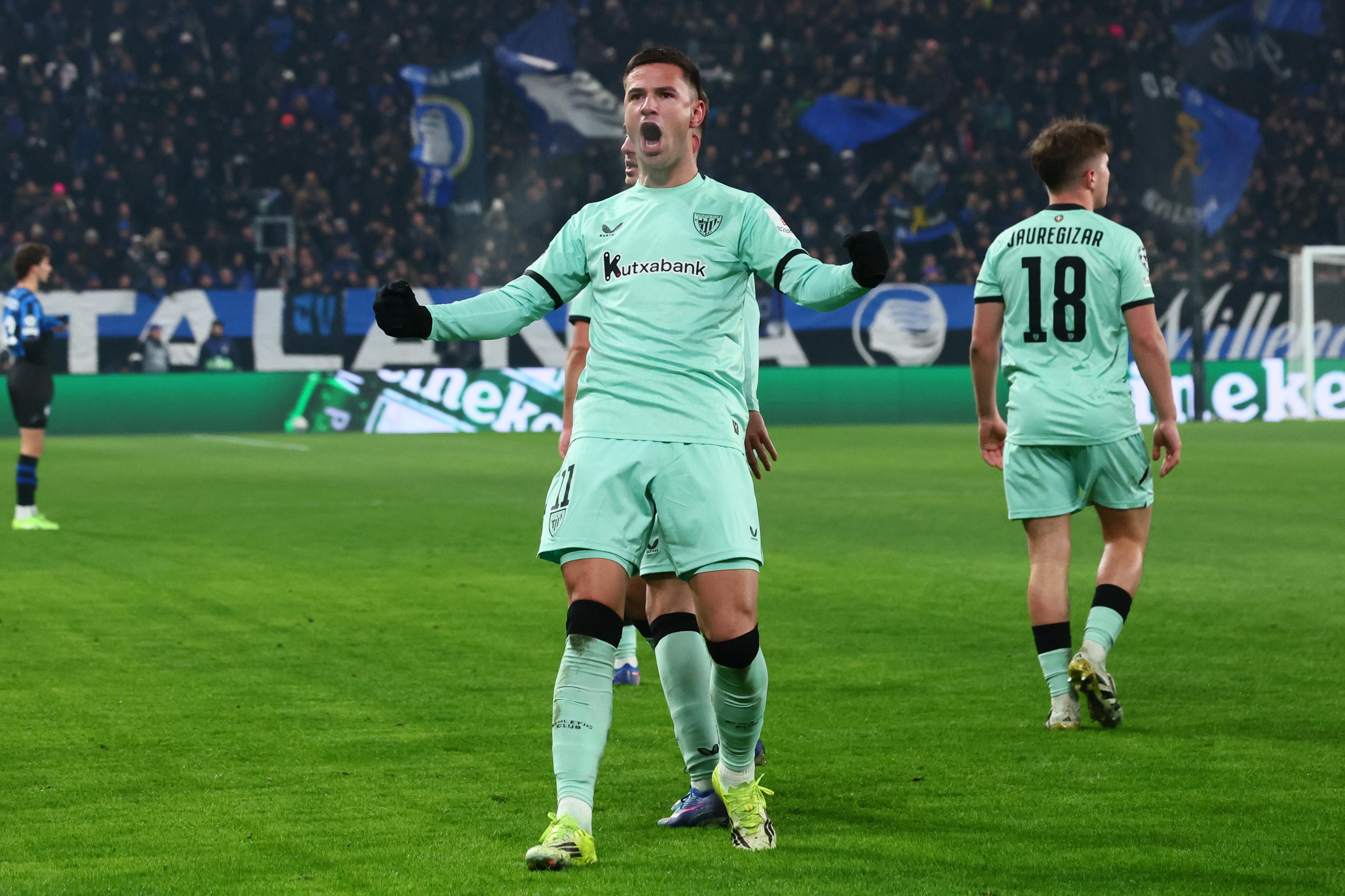 BERGAMO (Italy), 21/01/2026.- Athletic Club's Gorka Guruzeta celebrates after scoring the 1-1 goal during the UEFA Champions League soccer match between Atalanta BC and Athletic Club at the Bergamo Stadium in Bergamo, Italy, 21 January 2026. (Liga de Campeones, Italia) EFE/EPA/MICHELE MARAVIGLIA

