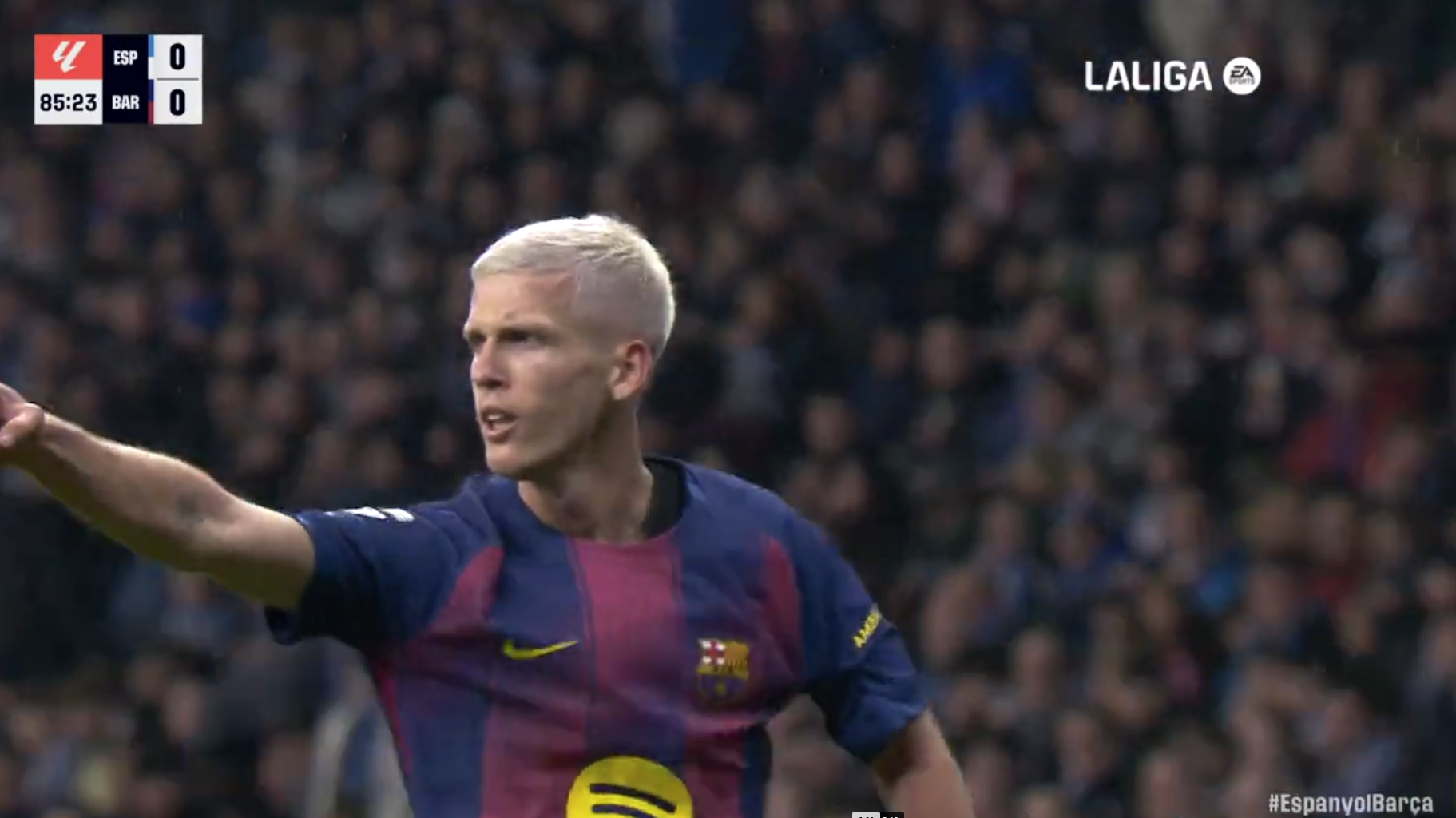 La obra de arte de Dani Olmo sobre la bocina para dejar Cornellá mudo