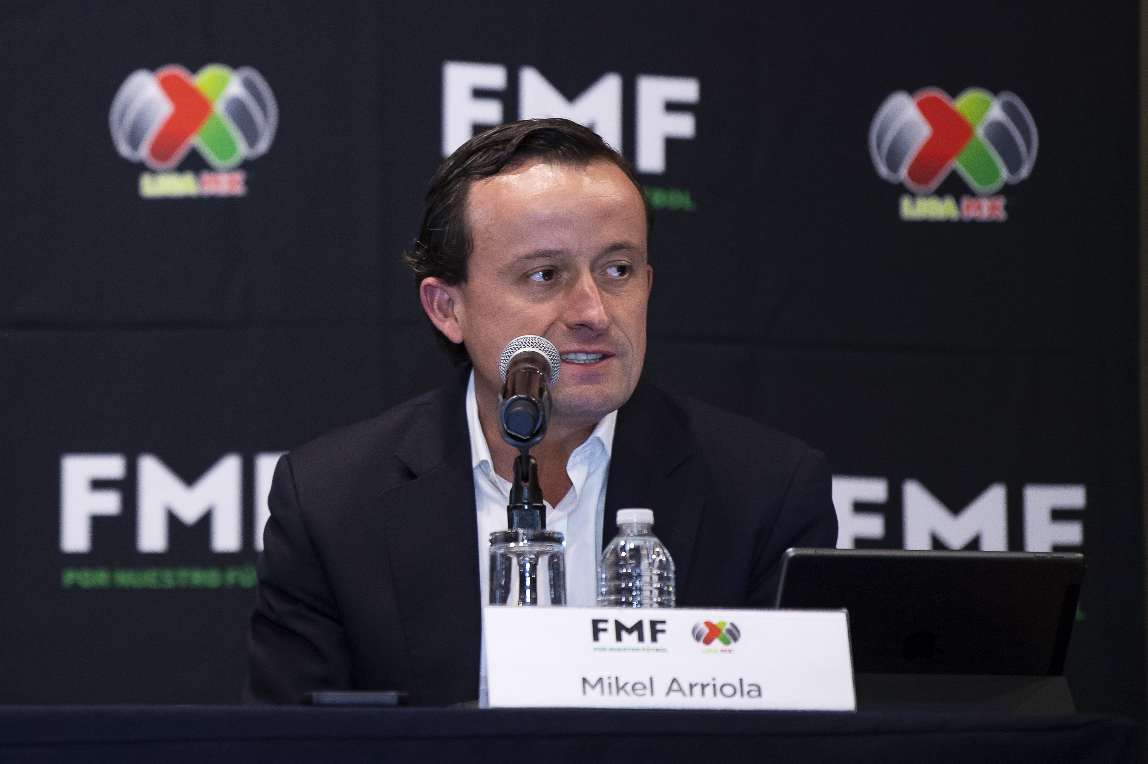 Juan Carlos Rodriguez President of the Mexican Soccer Federation and Mikel Arriola President of Liga BBVA MX during the FMF (Mexican Football Federation) and Liga BBVA MX Press Conference, in the Salon Castillo of the Intercontinental Hotel in Mexico City, on June 12, 2023.
<br><br>
Juan Carlos Rodriguez Presidente de la Federacion Mexicana de Futbol y Mikel Arriola Presidente de la Liga BBVA MX durante la conferencia Conferencia de Prensa FMF (Federacion Mexicana de Futbol) y Liga BBVA MX, en el Salon Castillo del Hotel Intercontinental de la Ciudad de Mexico, el 12 de Junio de 2023.