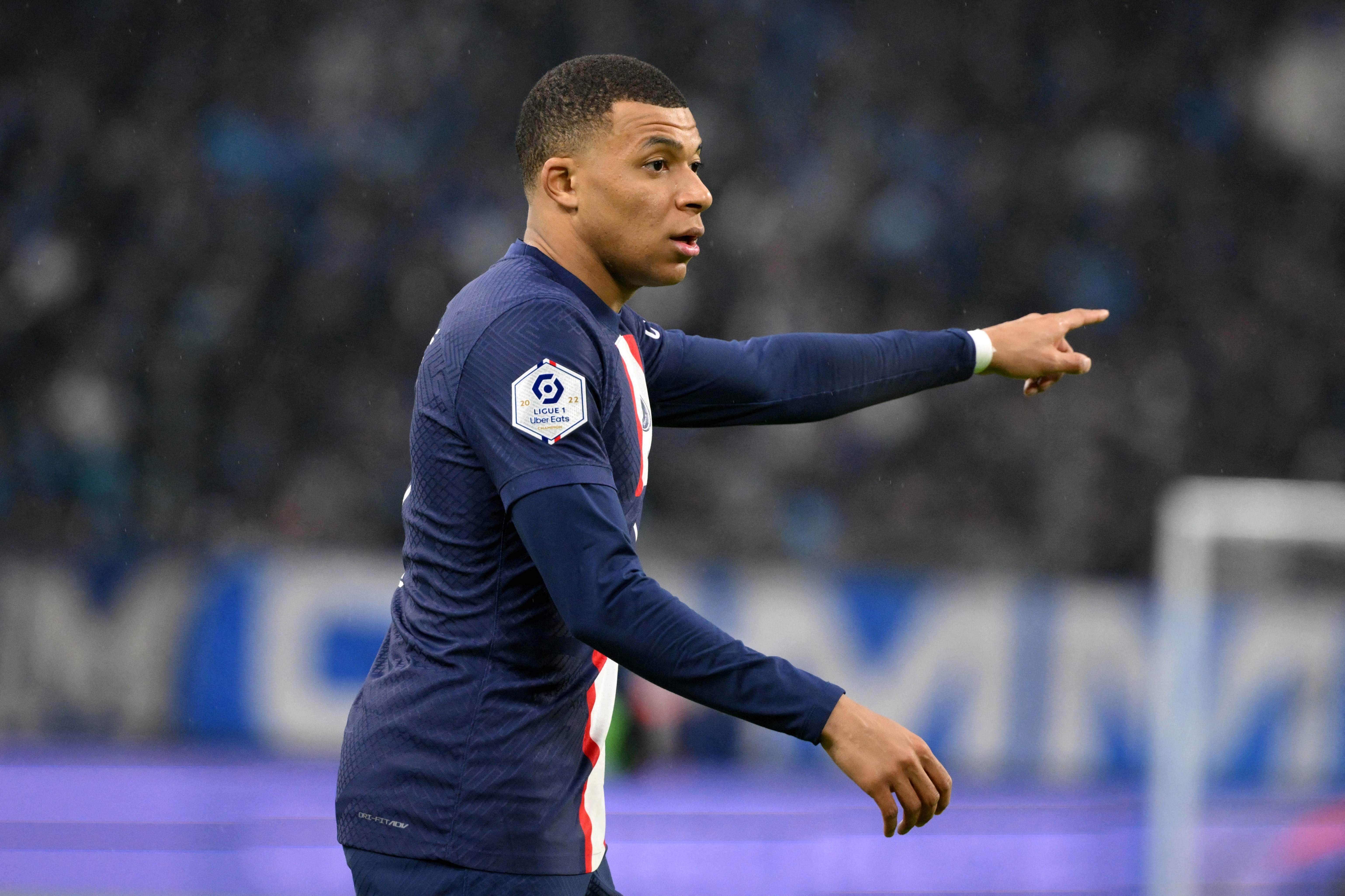 Marseille, France, France. 26th Feb, 2023. Kylian MBAPPE of PSG celebrates  his goal during the Ligue 1 match between Olympique de Marseille (OM) and Paris  Saint-Germain (PSG) at Orange Velodrome Stadium on